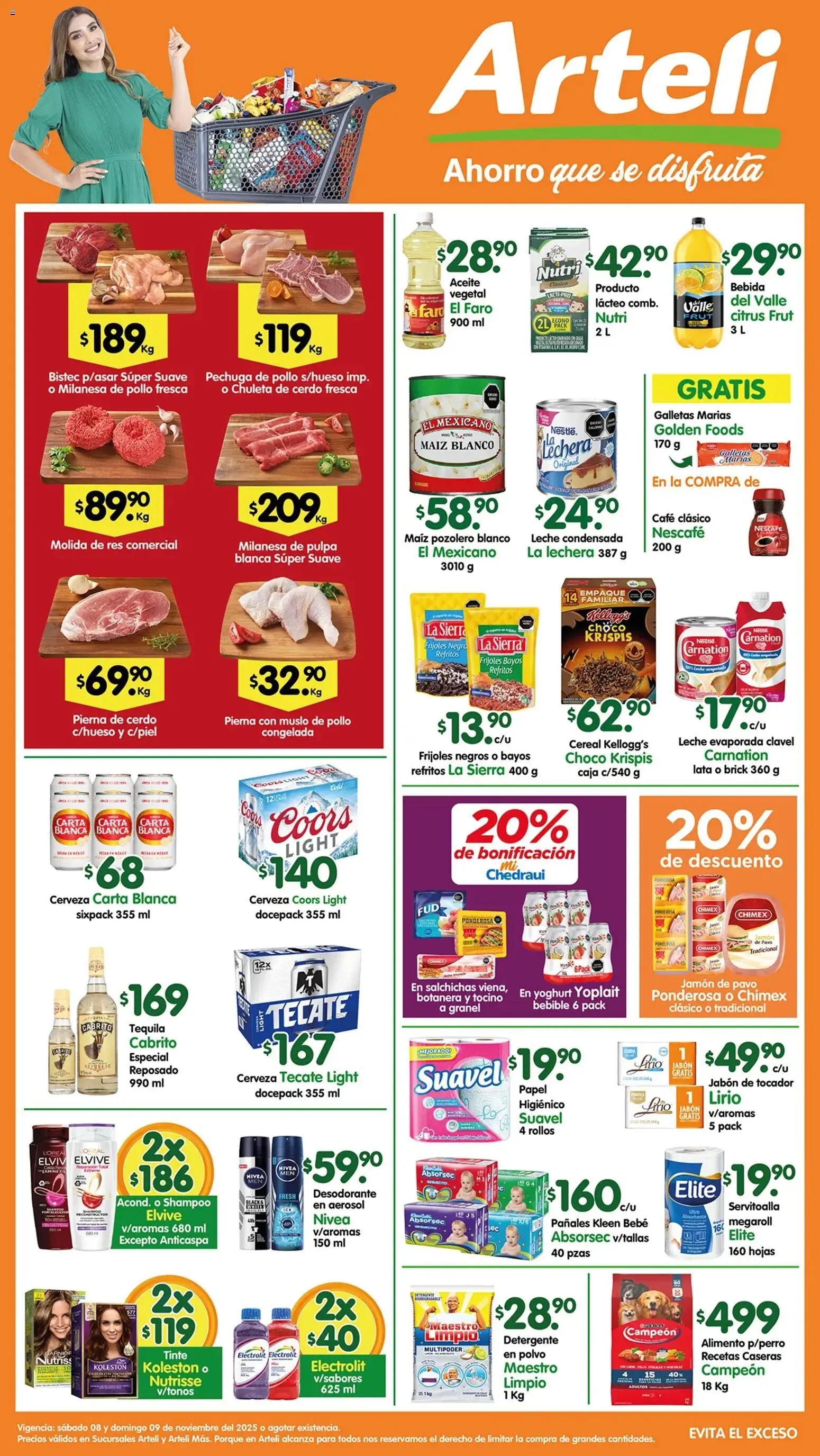Nuevas ofertas de Arteli válidas en toda la República Mexicana desde el 08.11.2025. ¡Encuentra las mejores ofertas en Arteli folleto Ahorro que se disfruta! | Página: 1 | Productos: Pollo, Maíz, Tocino, Cerdo