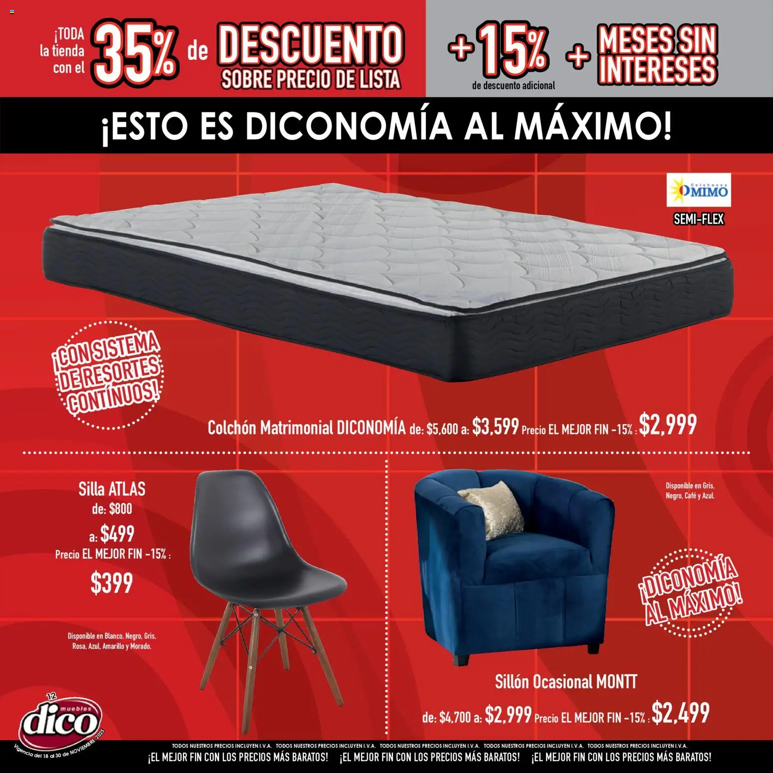 Nuevas ofertas de Muebles Dico válidas en toda la República Mexicana desde el 18.11.2025. ¡Encuentra las mejores ofertas en Muebles Dico Buen Fin ! | Página: 12 | Productos: Sillón, Silla, Café, Sobre