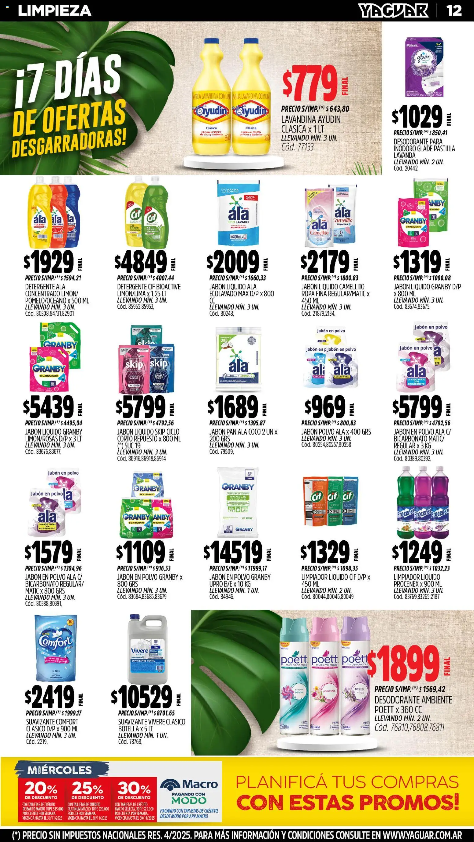 Yaguar - Bahía Blanca │ válido desde el 03.11.2025 | Página: 14 | Productos: Botella, Inodoro, Jabón líquido, Detergente