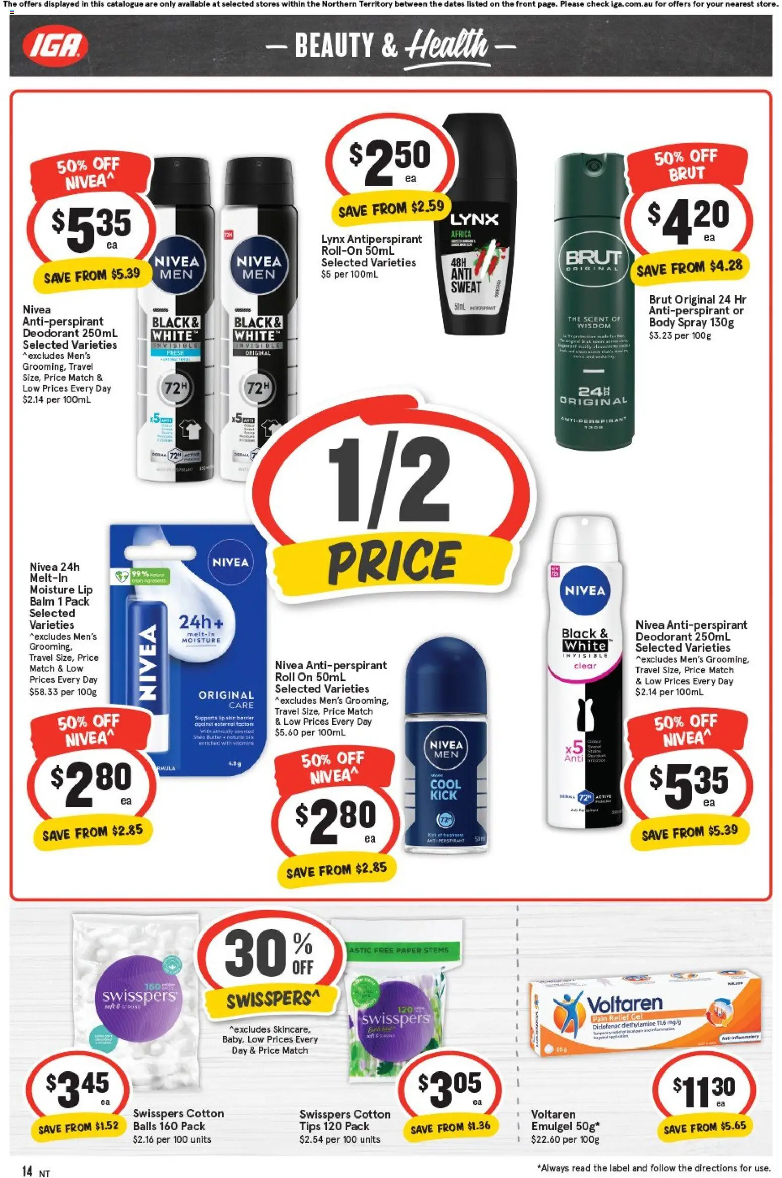 IGA catalogue - valid from 05.11.2025 | Page: 14 | Products: Butter, Deodorant, Cotton tips, Pain relief