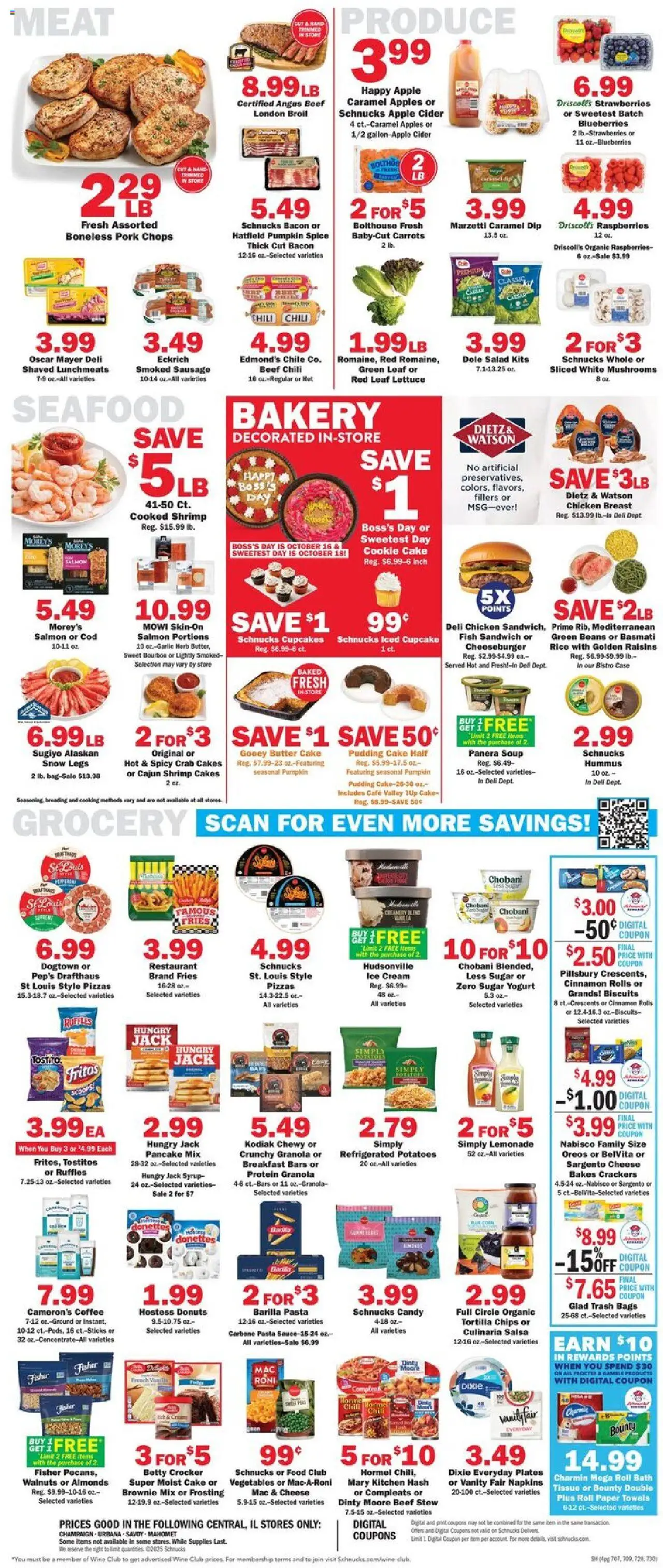 Schnucks Weekly Print Ad - IL - valid from 15.10.2025 | Page: 4 | Products: Bakery, Fish, Chips, Vegetables