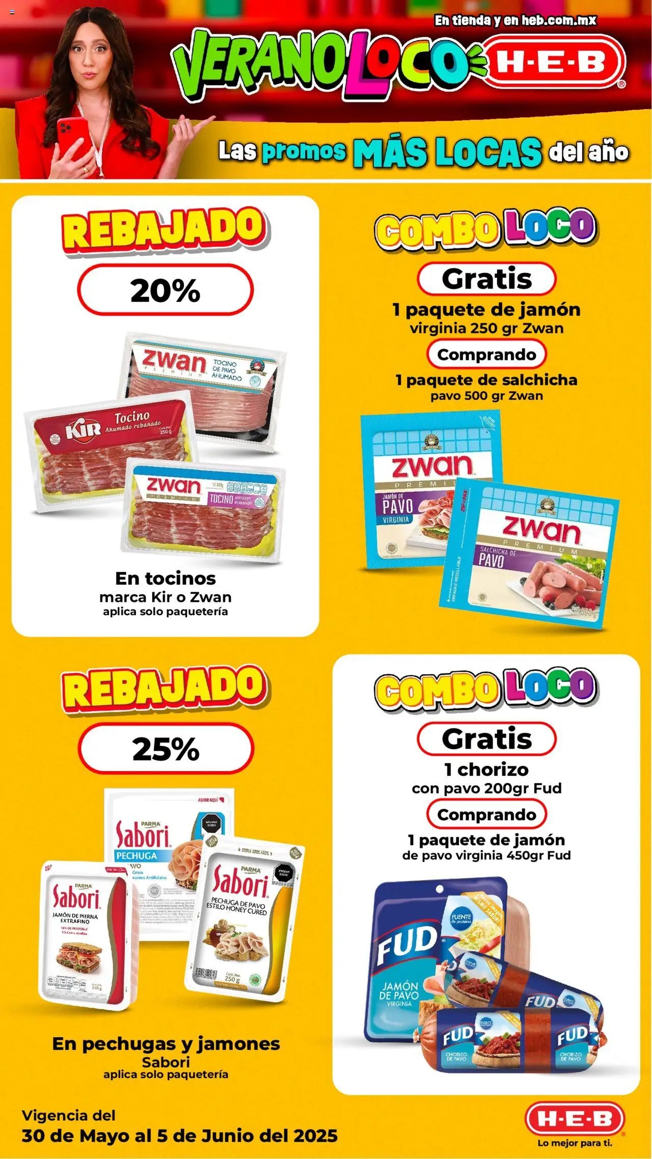 Nuevas ofertas de H-E-B válidas en toda la República Mexicana desde el 30.05.2025. ¡Encuentra las mejores ofertas en H-E-B folleto Verano Loco ! | Página: 8 | Productos: Fuente, Tocino, Salchicha, Chorizo