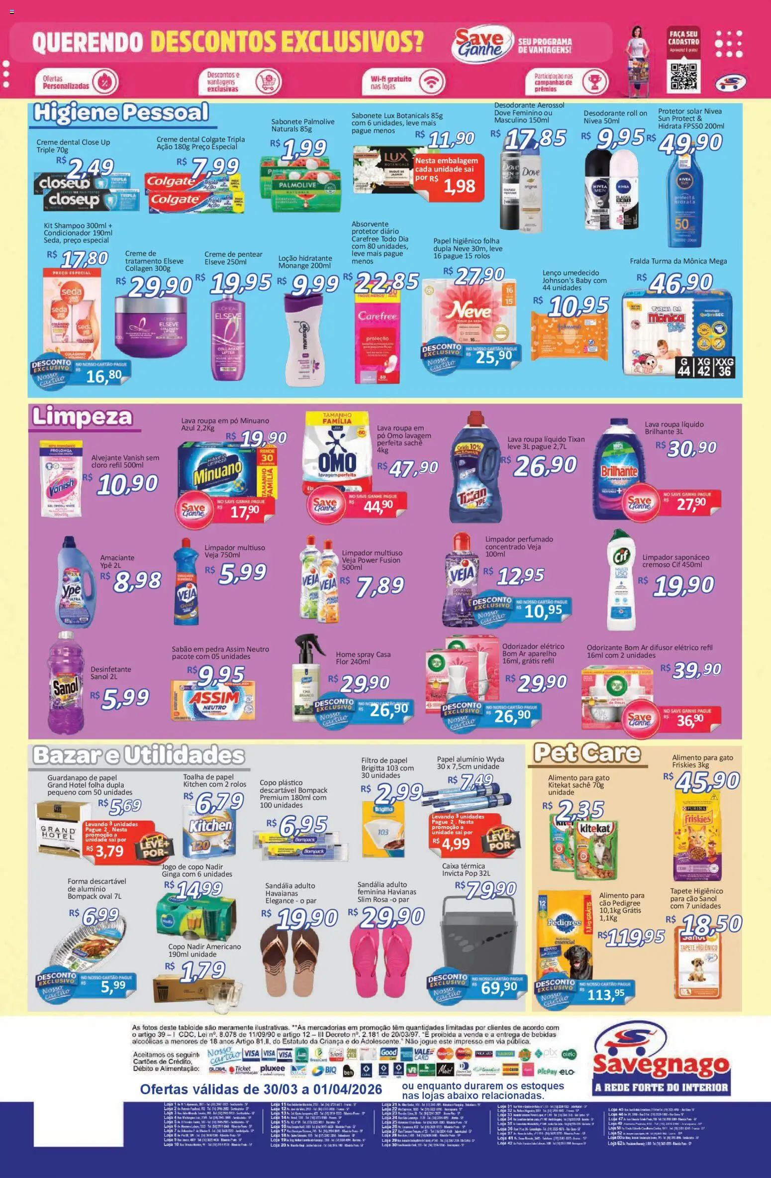Savegnago Folheto - válido de 30.03.2026 | Página: 4 | Produtos: Cloro, Tapete higiênico, Lenço umedecido, Creme dental