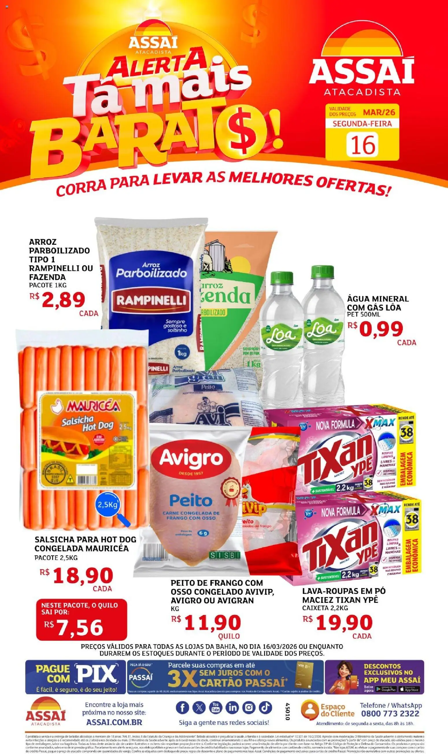 Assaí Atacadista Folheto - válido de 16.03.2026 | Página: 1 | Produtos: Arroz, Base, Telefone, Peito de frango