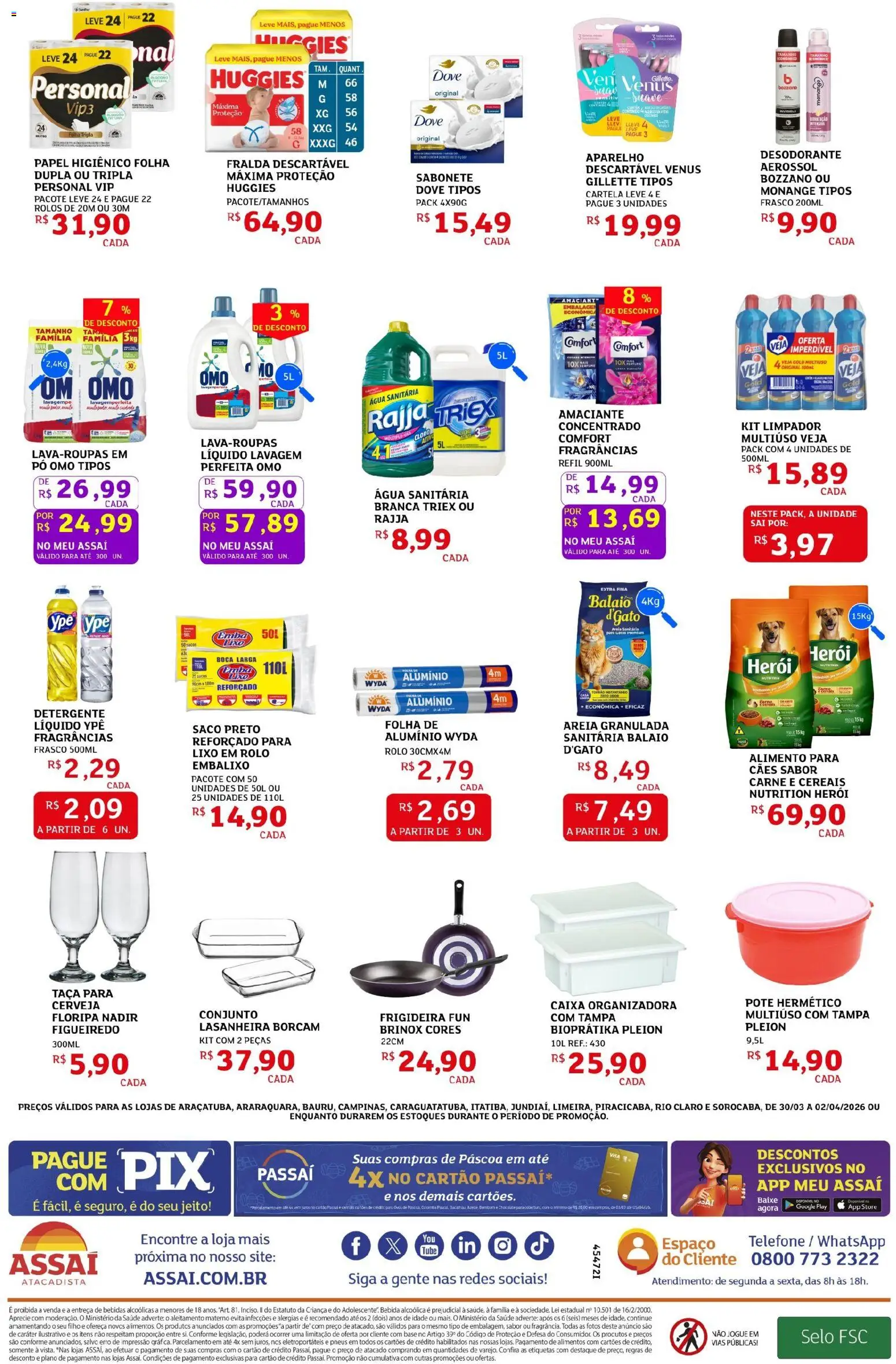 Assaí Atacadista Folheto - válido de 30.03.2026 | Página: 4 | Produtos: Chocolate, Base, Carne, Telefone