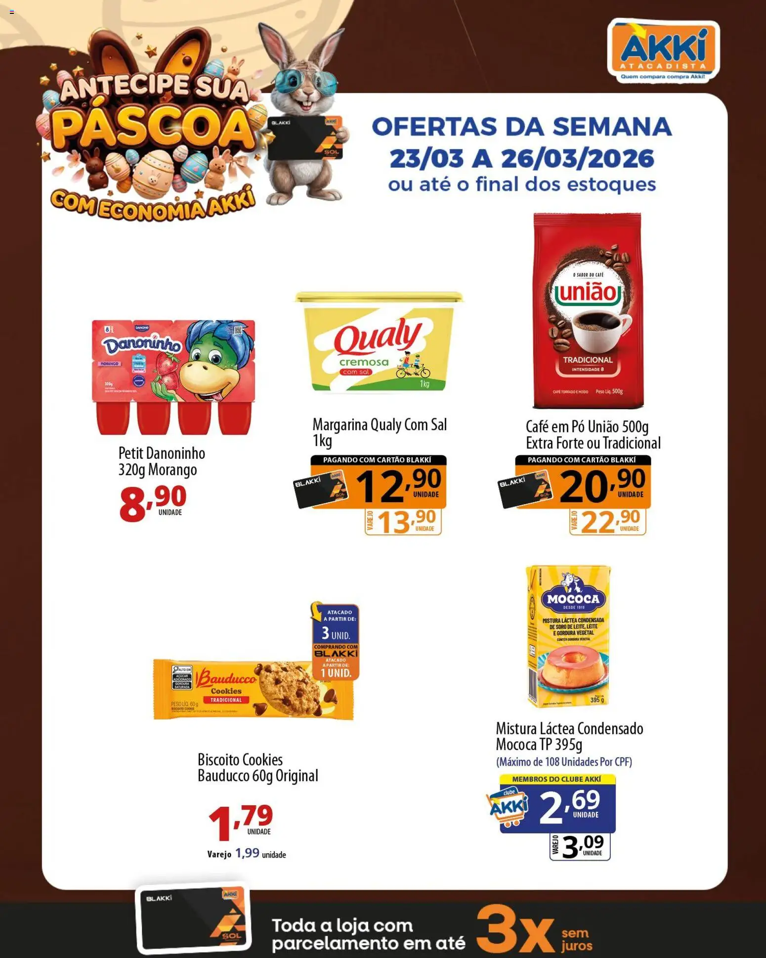 Akki Atacadista Folheto - válido de 23.03.2026 | Página: 4 | Produtos: Leite, Sal, Cookies, Margarina
