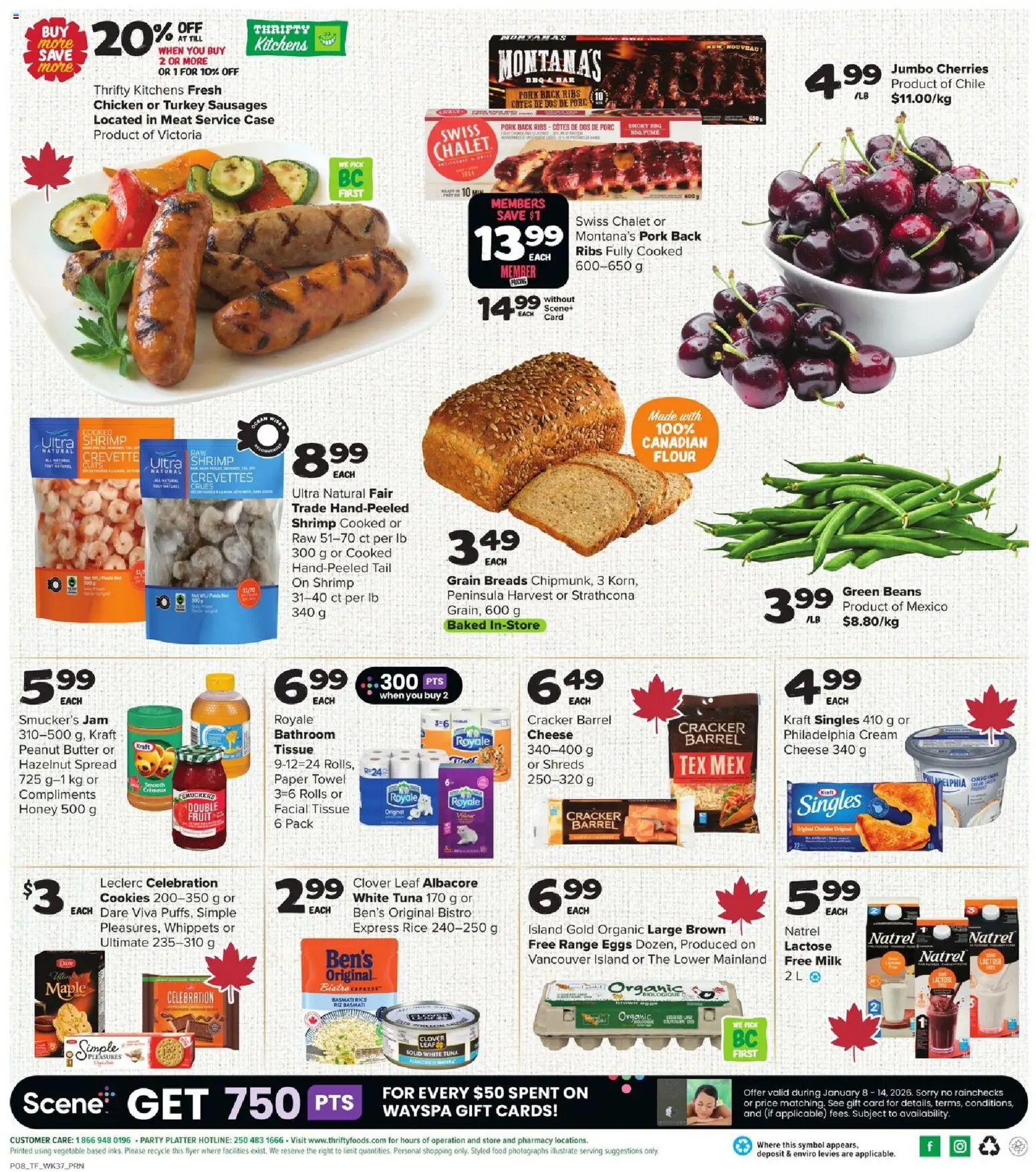 Thrifty Foods flyer valid from 08.01.2026 | Page: 4 | Products: Turkey, Butter, Cheese, Chicken