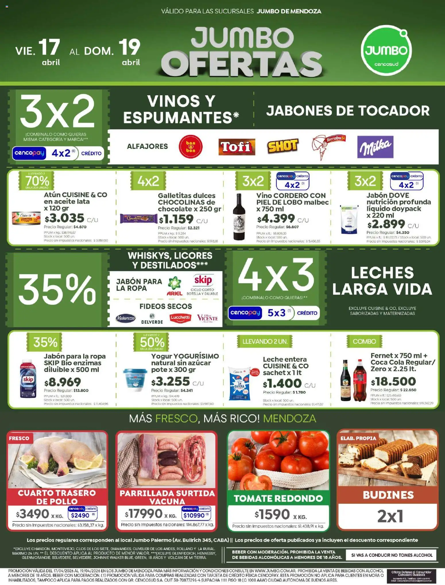 Jumbo - Ofertas | Mendoza │ válido desde el 17.04.2026 | Página: 1 | Productos: Botella, Fernet, Yogur, Fideos