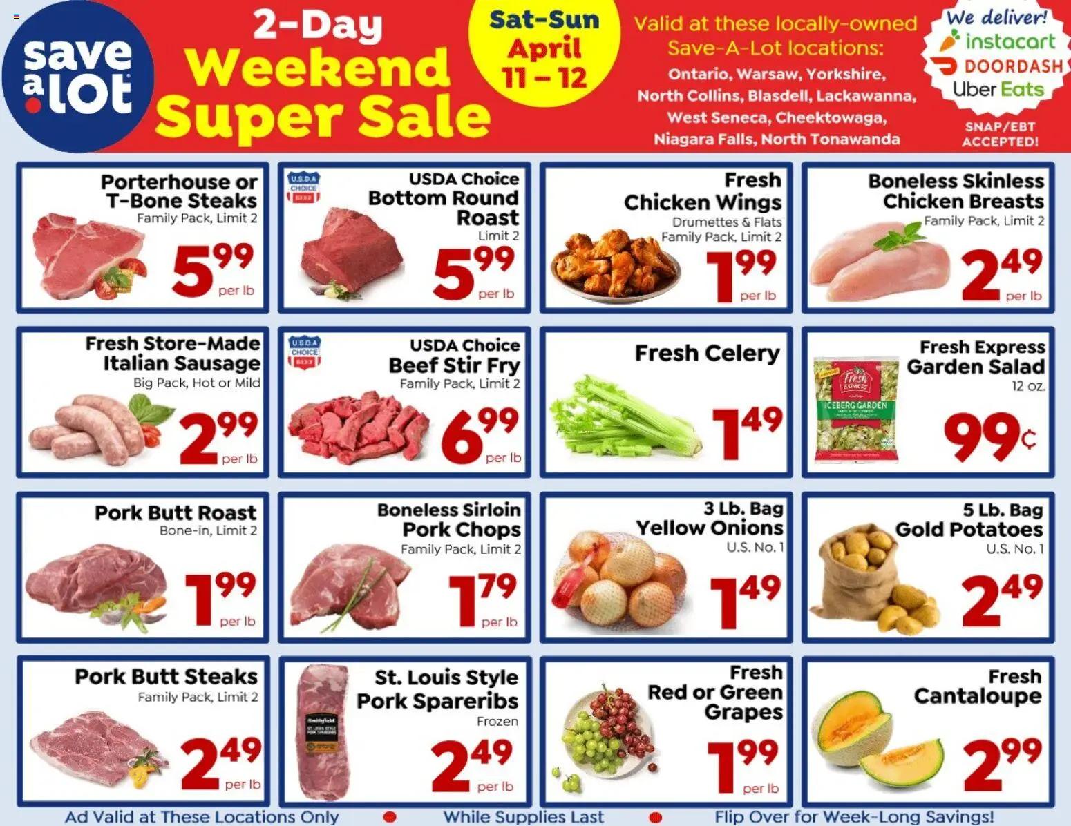 Save a Lot Ad - valid from 11.04.2026 | Page: 1 | Products: Salad, Potatoes, Sausage, Grapes