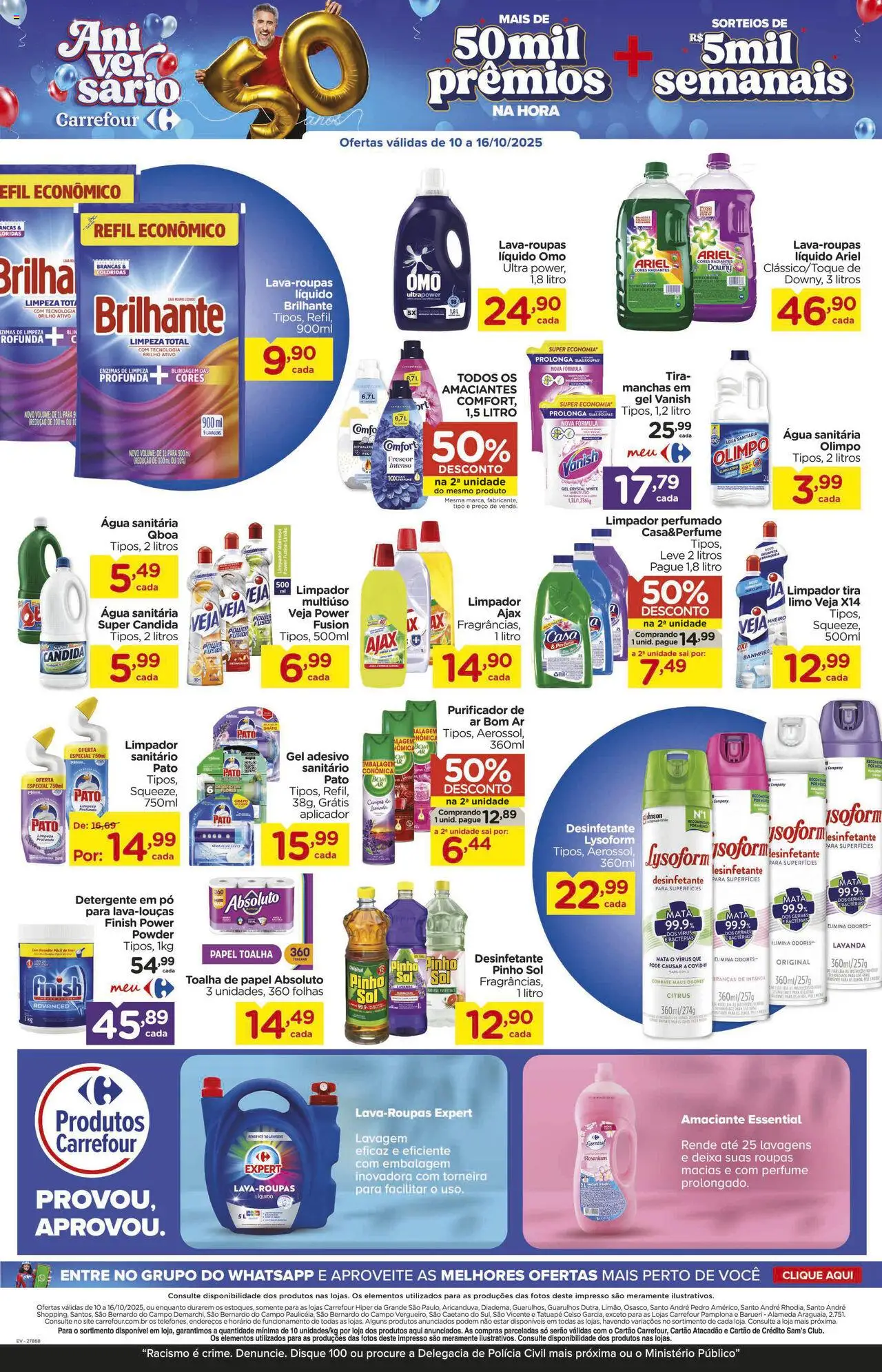 Carrefour Folheto - válido de 10.10.2025 | Página: 15 | Produtos: Papel toalha, Detergente, Desinfetante, Água sanitária