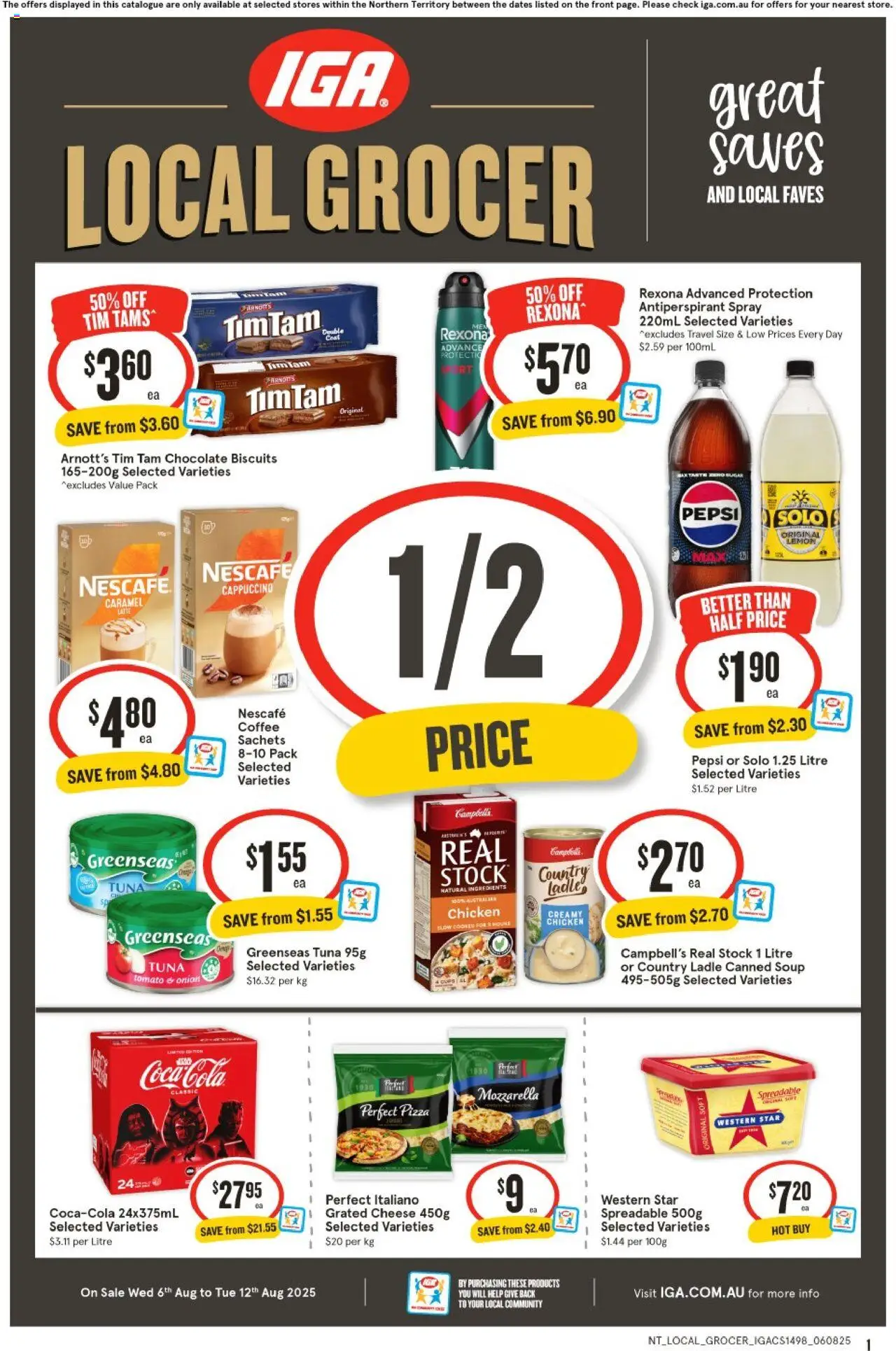 IGA catalogue - valid from 06.08.2025 | Page: 1 | Products: Chicken, Soup, Lemon, Tuna
