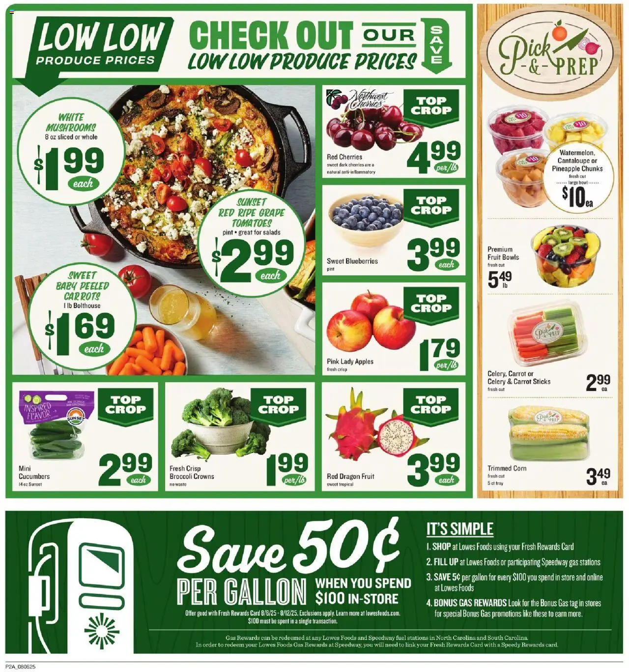 Lowes Foods Weekly Ad - valid from 06.08.2025 | Page: 2 | Products: Broccoli, Crowns, Cucumbers, Blueberries