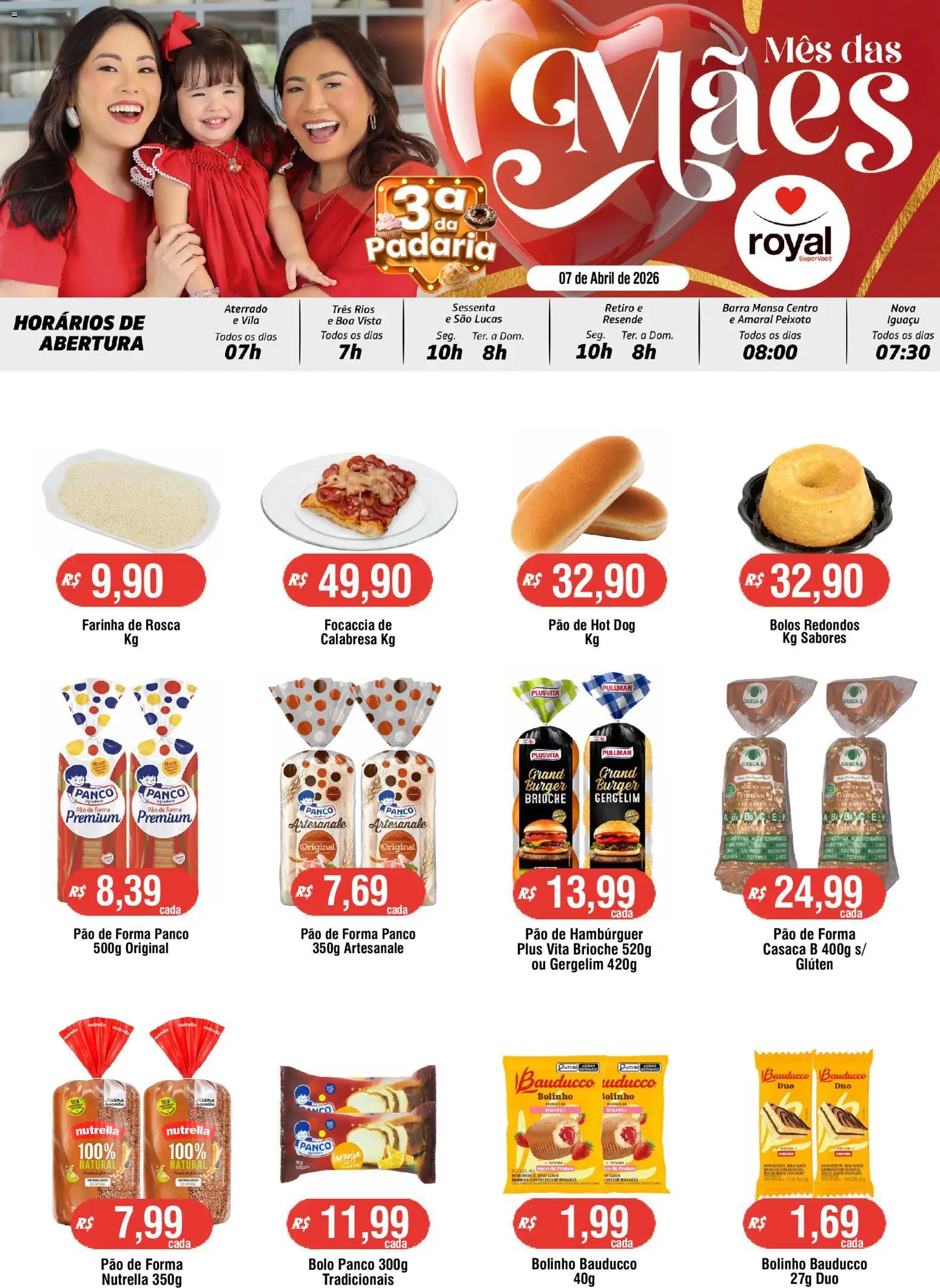 Royal Supermercados Folheto - válido de 07.04.2026 | Página: 1 | Produtos: Pão, Chocolate, Bolo, Pão de forma