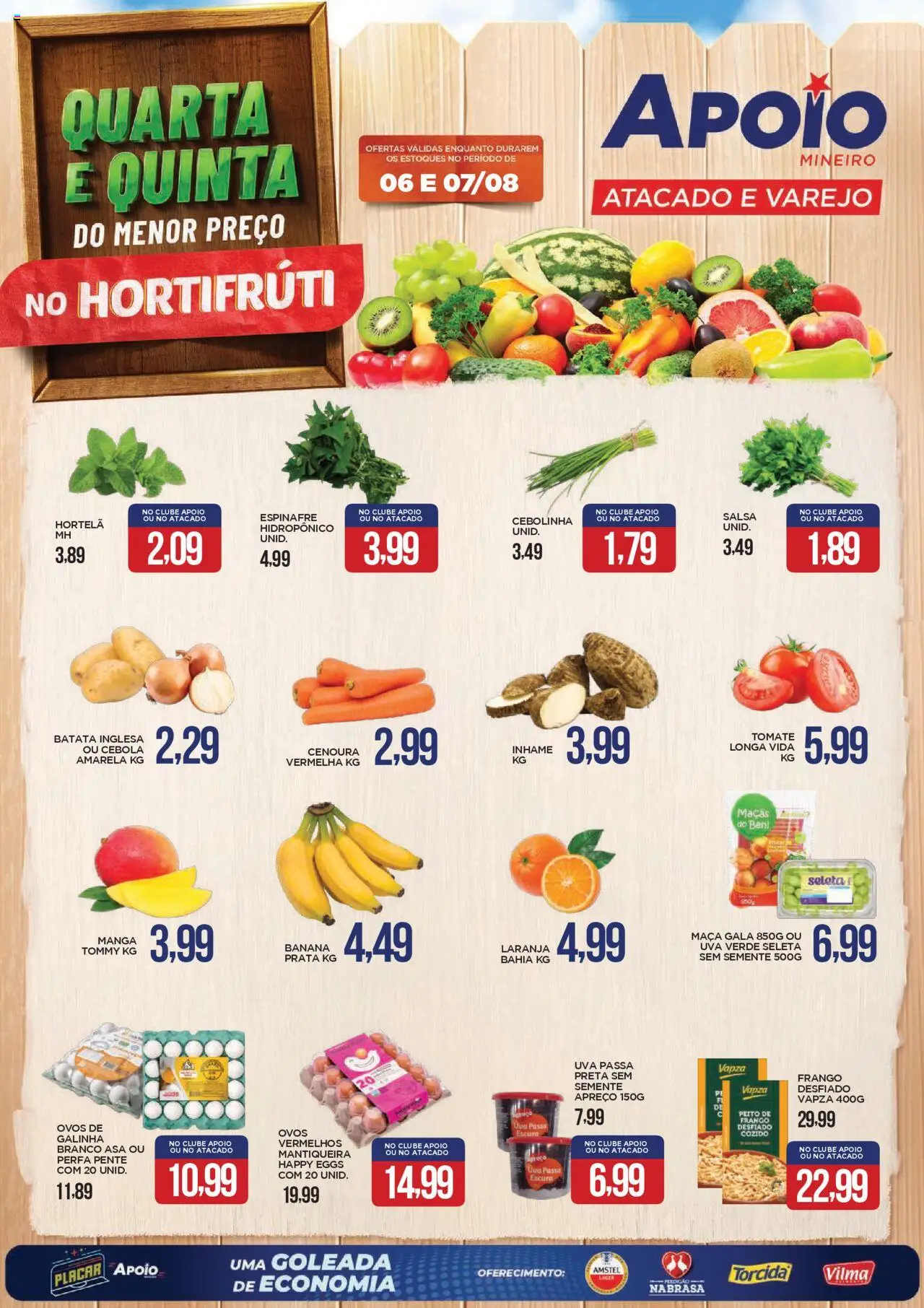 Apoio Mineiro Folheto - válido de 06.08.2025 | Página: 1 | Produtos: Cebola, Inhame, Ovos, Uva passa