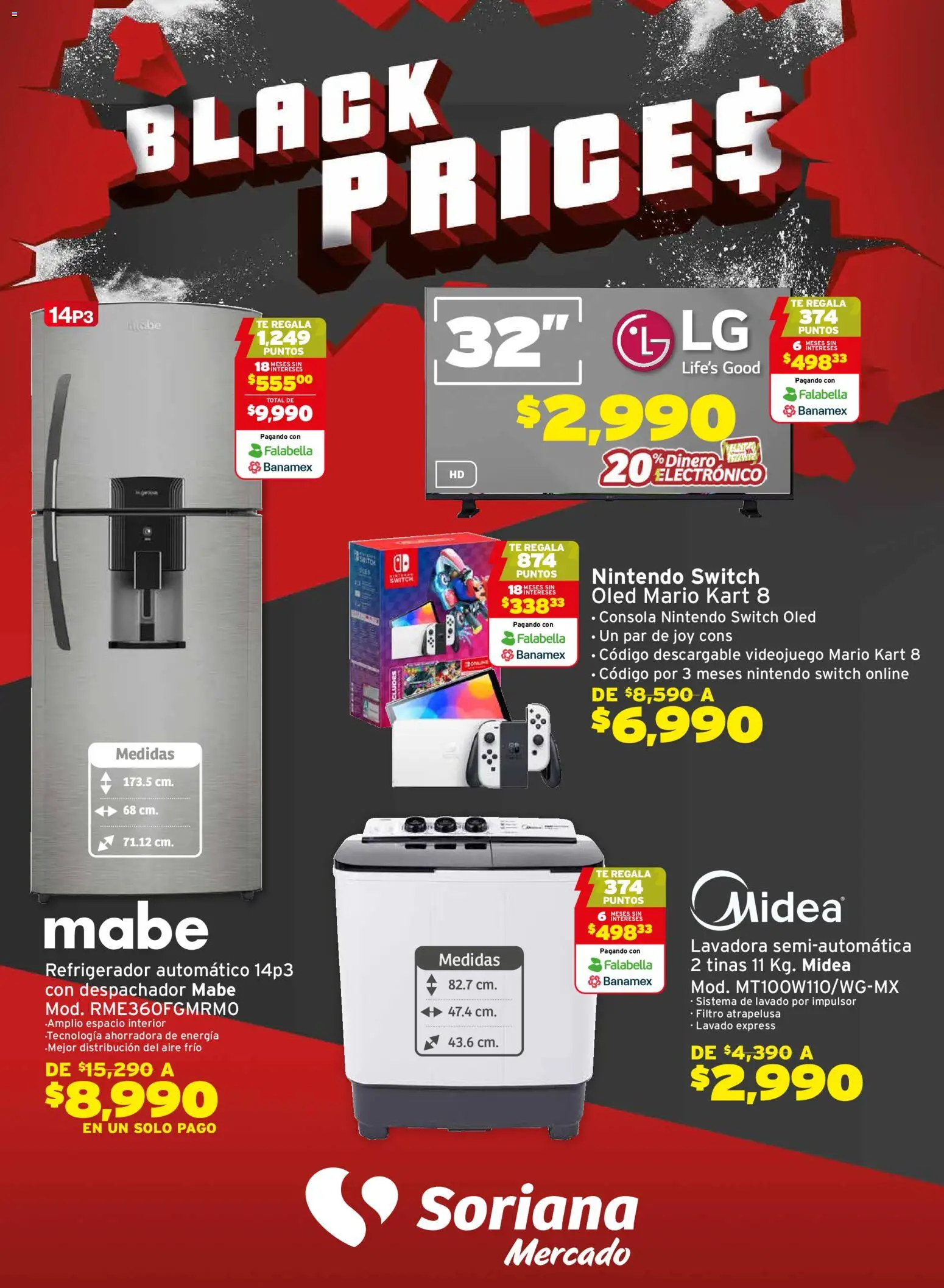 Nuevas ofertas de Soriana válidas en toda la República Mexicana desde el 21.11.2025. ¡Encuentra las mejores ofertas en Soriana - Black Prices Mercado Nacional! | Página: 1 | Productos: Refrigerador, Lavadora, Té