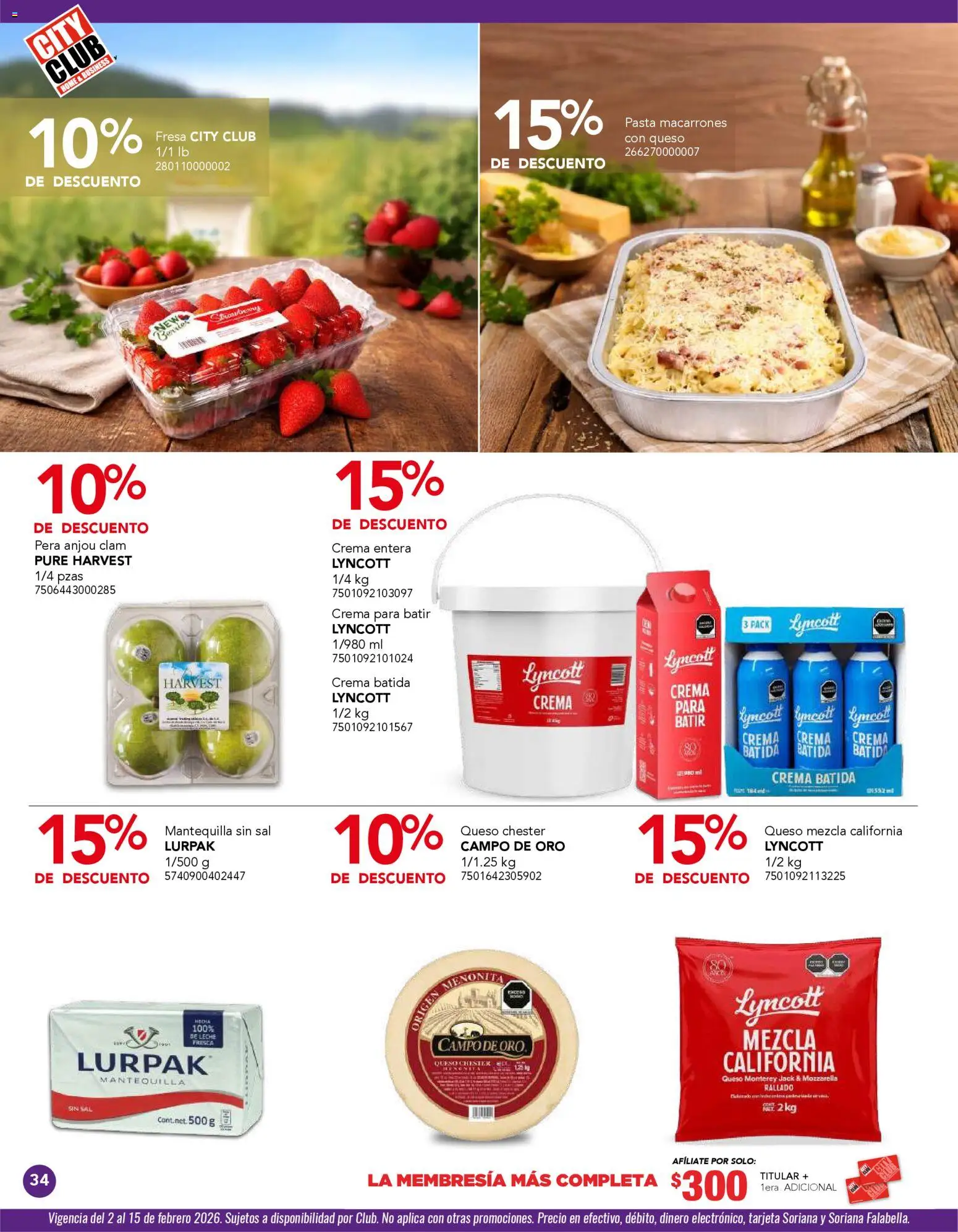 Nuevas ofertas de City Club válidas en toda la República Mexicana desde el 02.02.2026. ¡Encuentra las mejores ofertas en City Club catálogo! | Página: 34 | Productos: Sal, Crema, Queso, Pasta