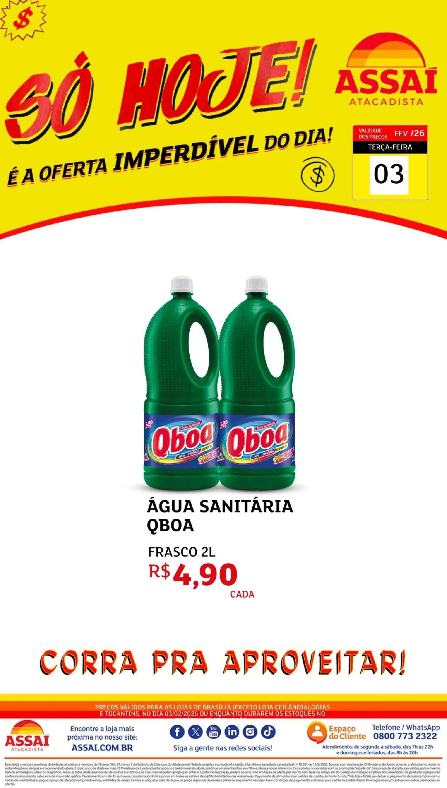 Assaí Atacadista Folheto - válido de 03.02.2026 | Página: 1 | Produtos: Pneus, Base, Bebida, Água sanitária