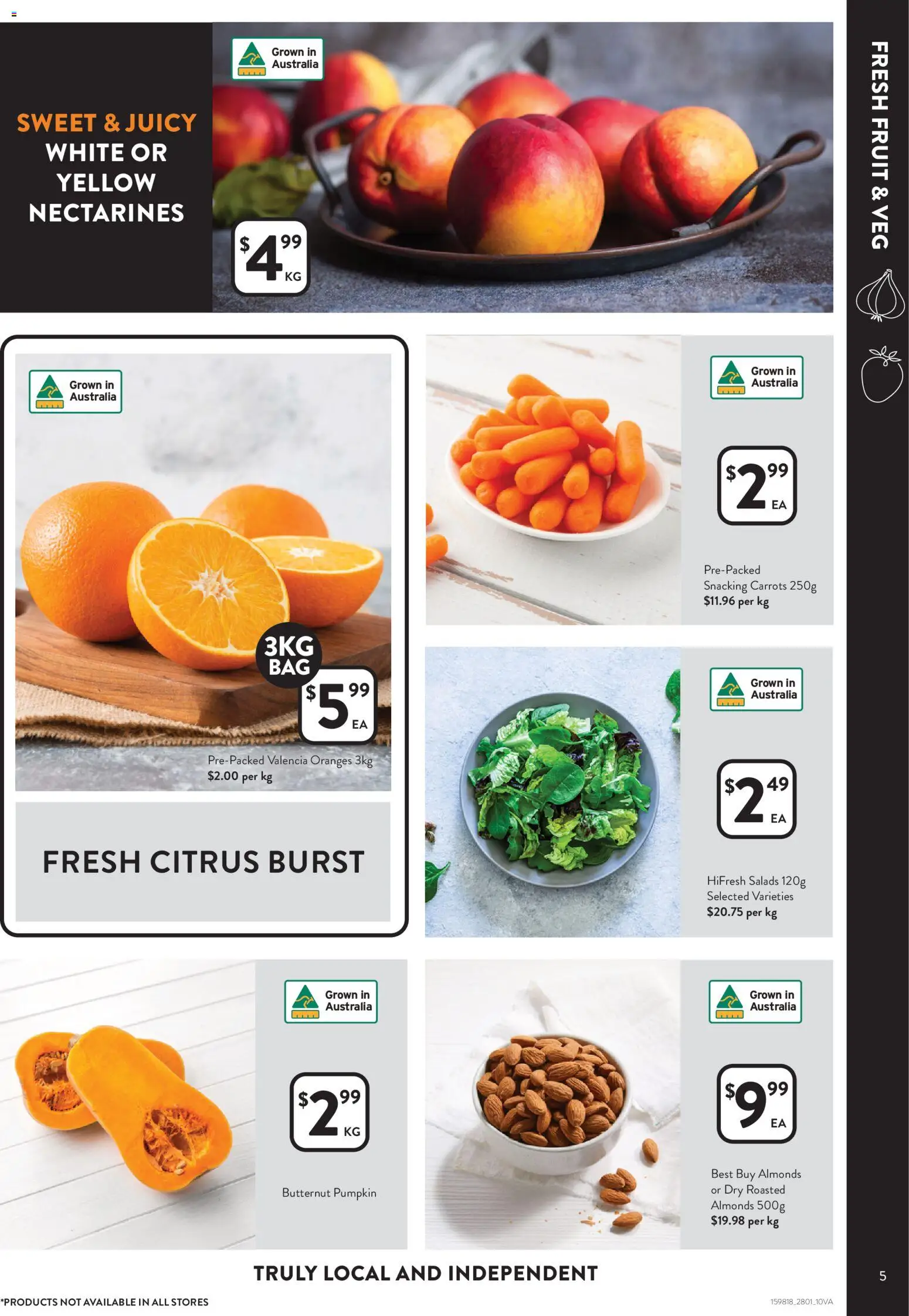 Foodworks catalogue - valid from 28.01.2026 | Page: 5 | Products: Almonds, Oranges, Carrots, Pumpkin