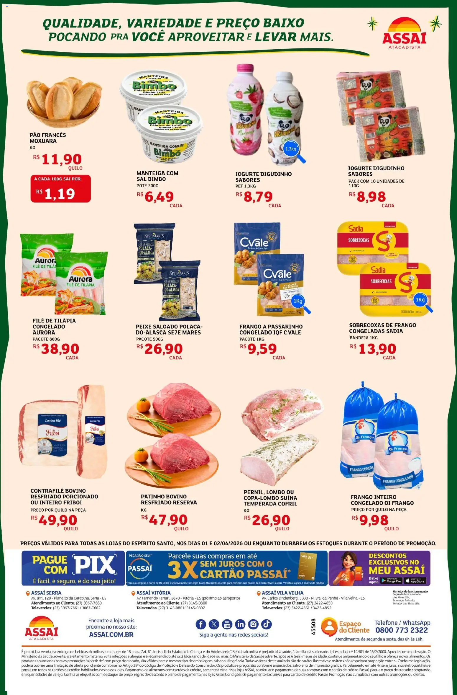 Assaí Atacadista Folheto - válido de 01.04.2026 | Página: 2 | Produtos: Iogurte, Pão, Pneus, Frango