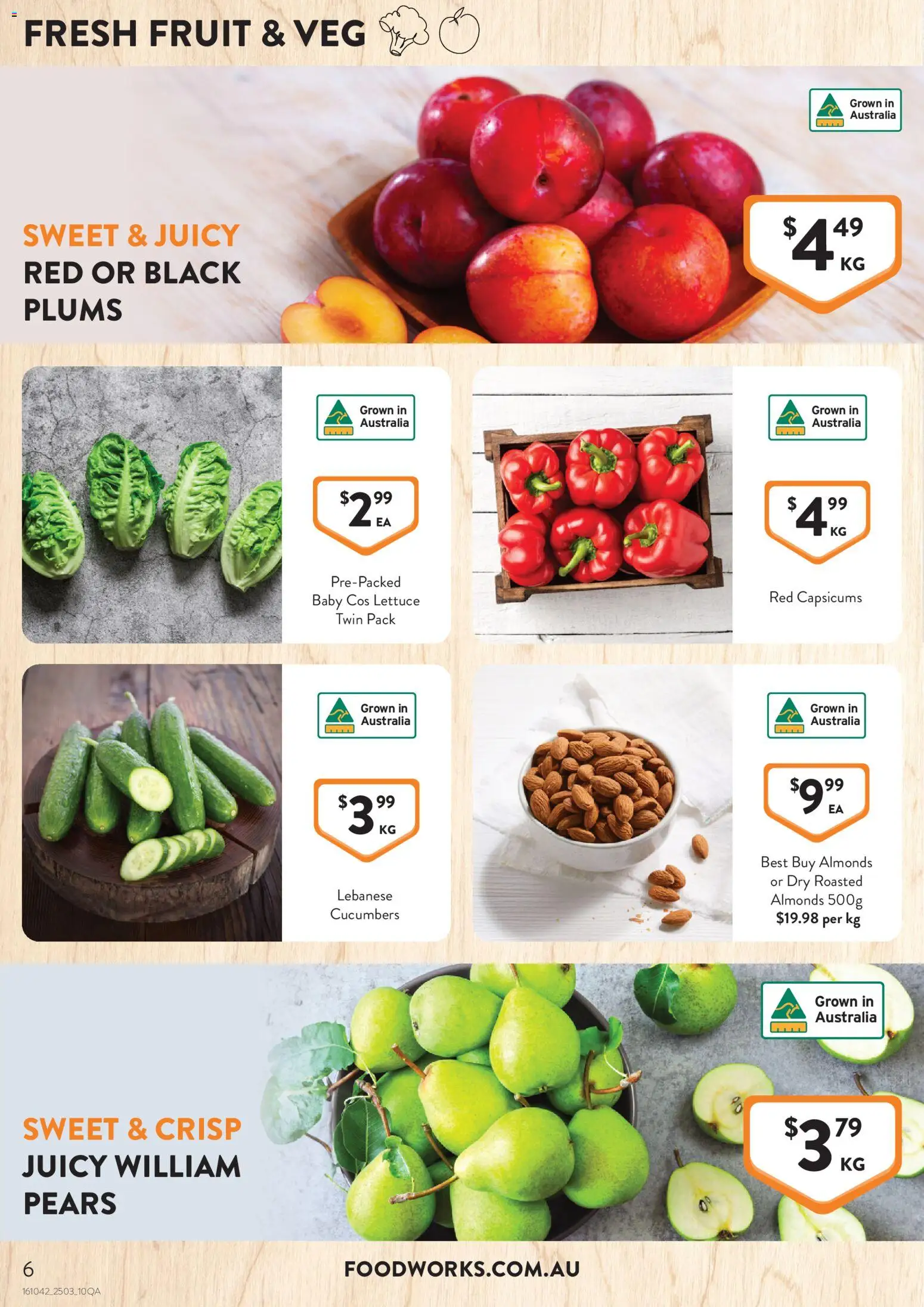 Foodworks catalogue - valid from 25.03.2026 | Page: 6 | Products: Almonds, Lettuce, Cucumbers, Plums