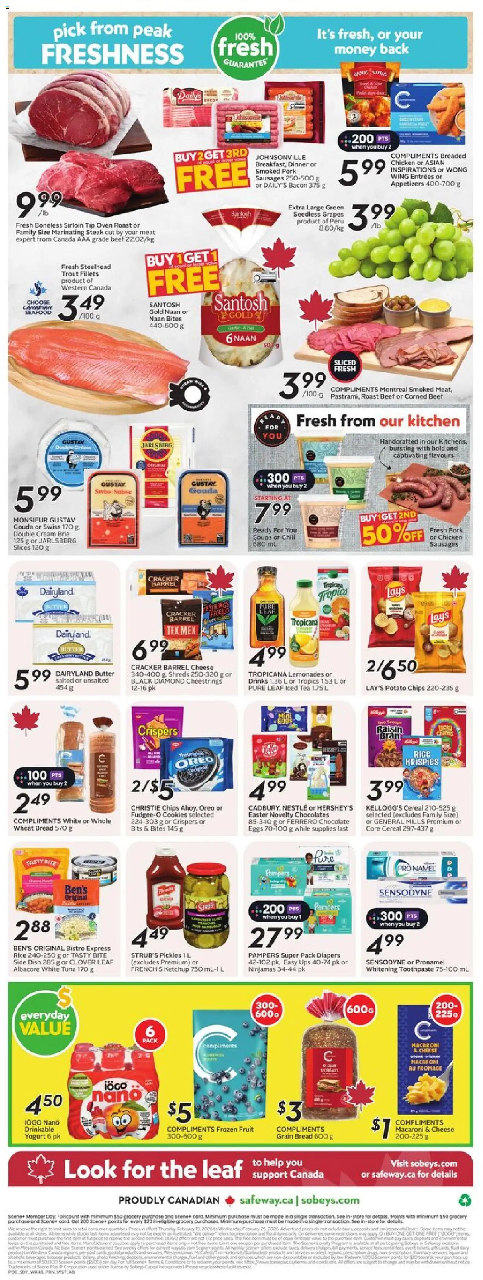 Sobeys flyer valid from 19.02.2026 | Page: 4 | Products: Ketchup, Butter, Cheese, Bread