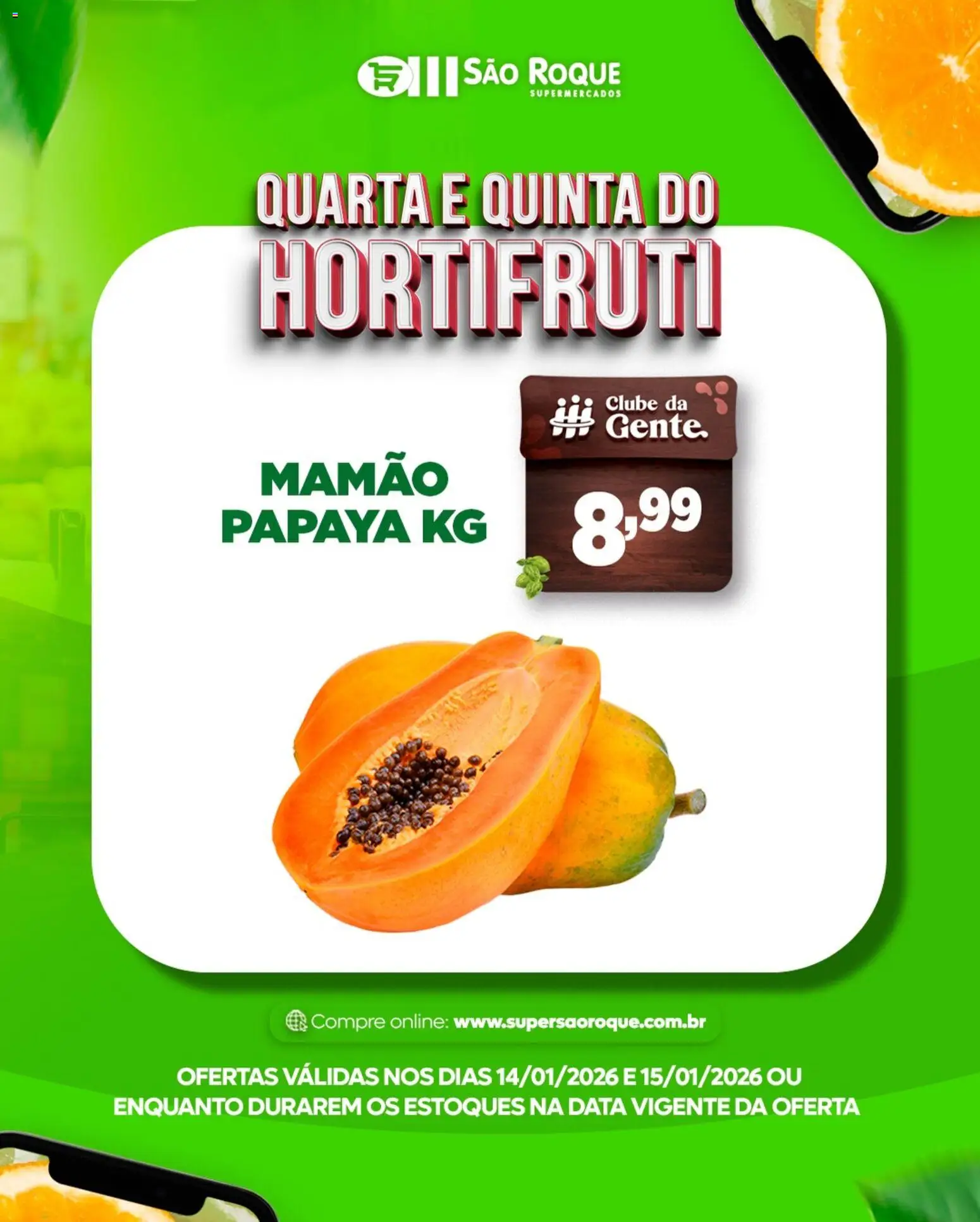 São Roque Supermercados Folheto - válido de 14.01.2026 | Página: 2 | Produtos: Mamão