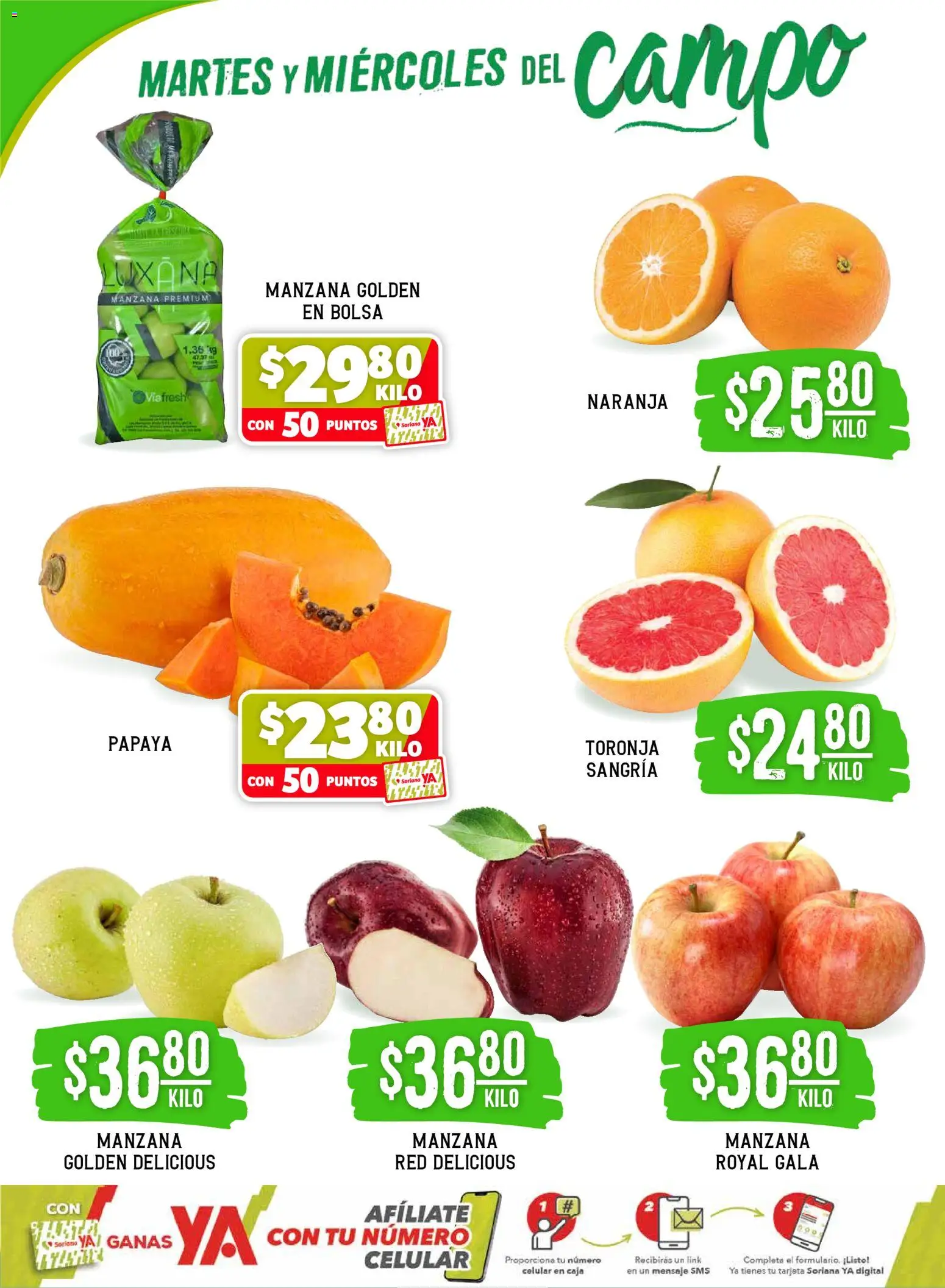 Nuevas ofertas de Soriana válidas en toda la República Mexicana desde el 17.03.2026. ¡Encuentra las mejores ofertas en Soriana Martes y Miércoles del Campo Súper: Juárez! | Página: 2 | Productos: Bolsa, Manzana, Toronja, Caja