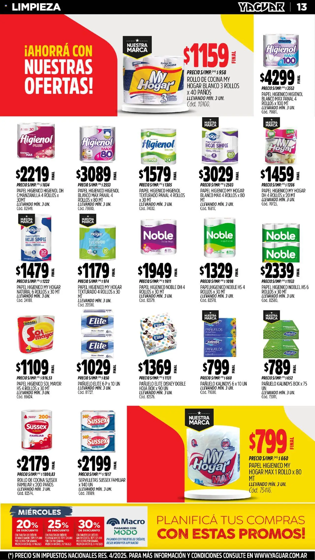 Yaguar - Mar del Plata │ válido desde el 20.10.2025 | Página: 12 | Productos: Papel higiénico, Pañuelo, Cocina, Banco