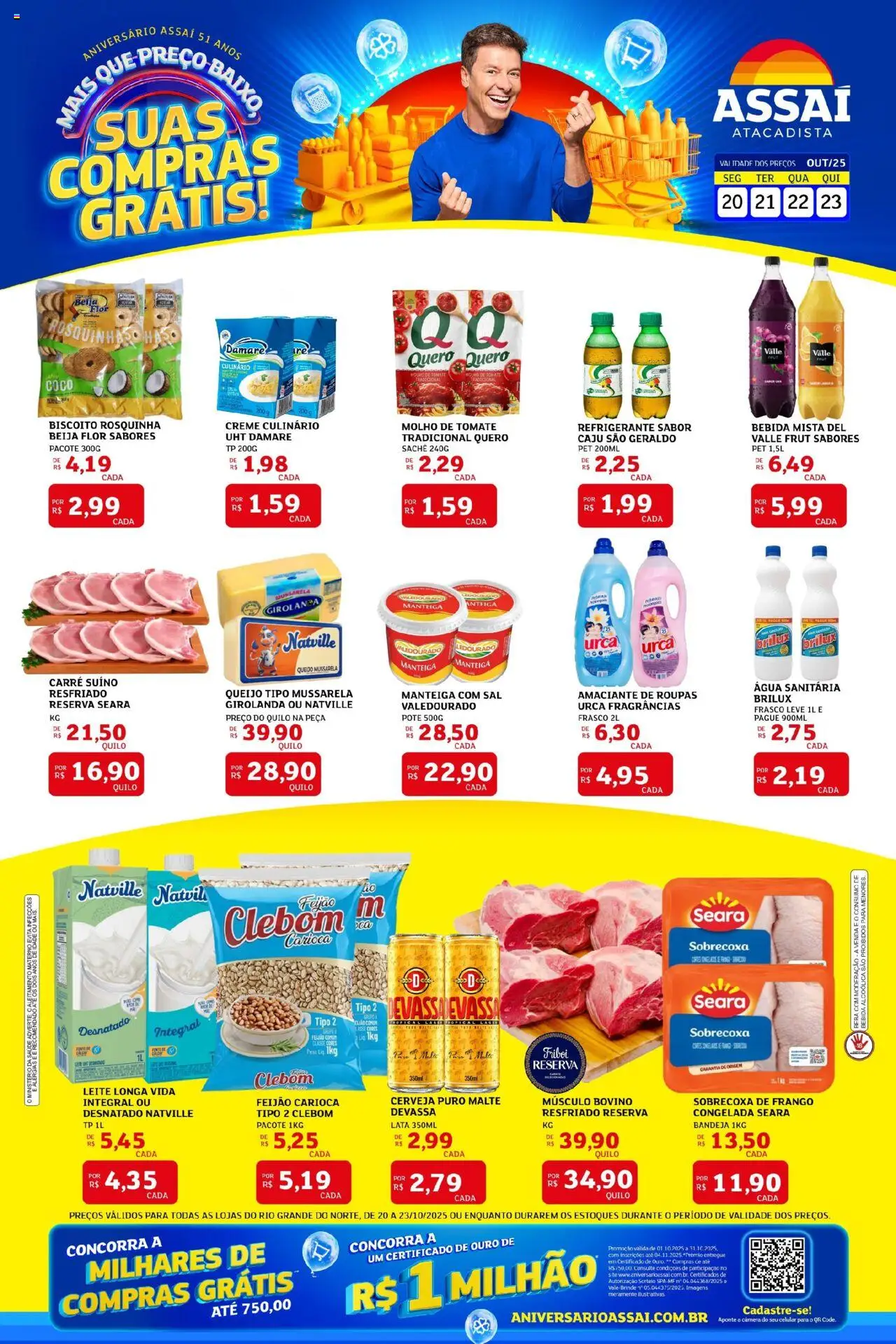 Assaí Atacadista Folheto - válido de 20.10.2025 | Página: 1 | Produtos: Leite, Queijo, Sal, Frango