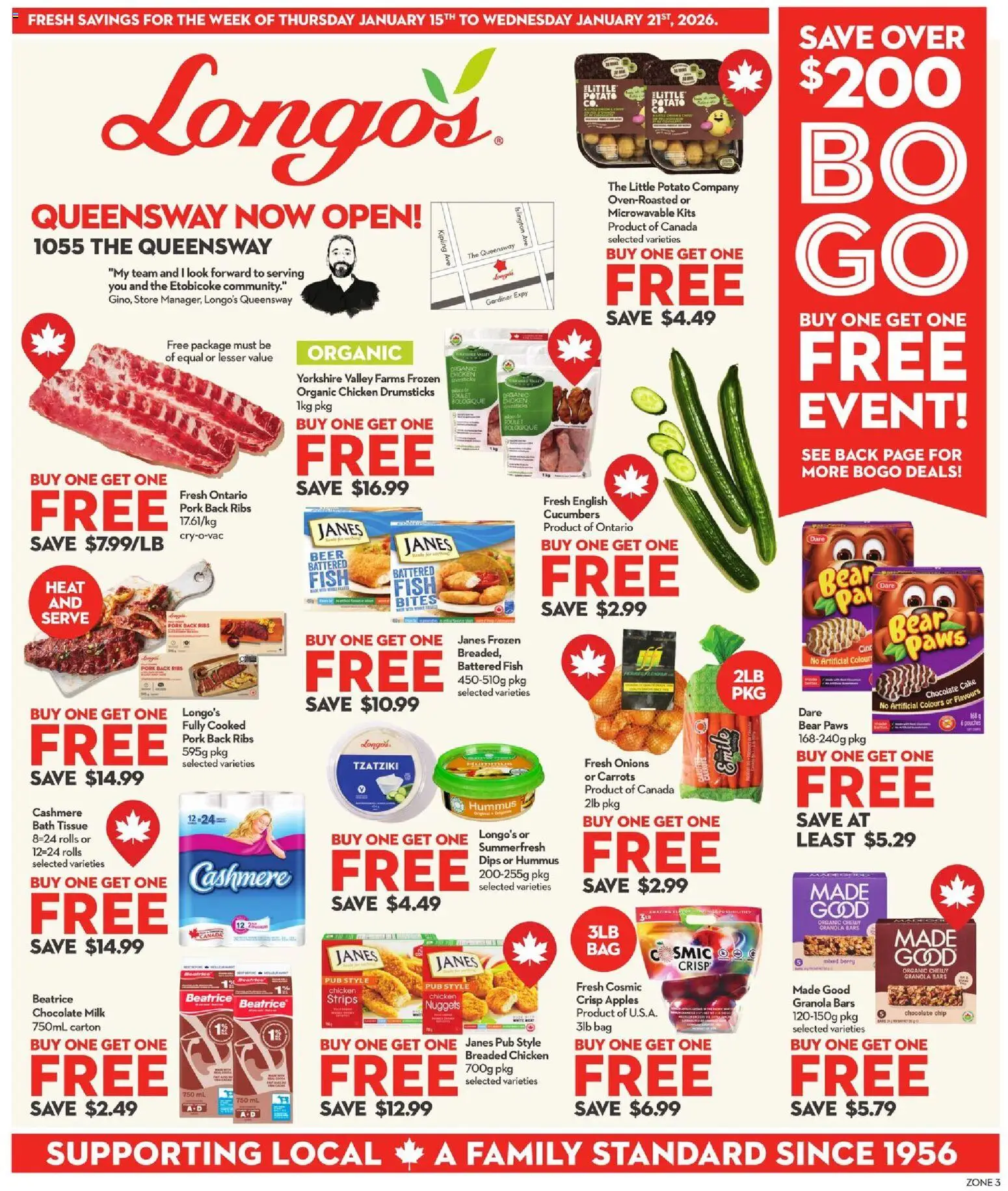 Longo's flyer valid from 15.01.2026 | Page: 1 | Products: Cucumbers, Bag, Bath, Chocolate