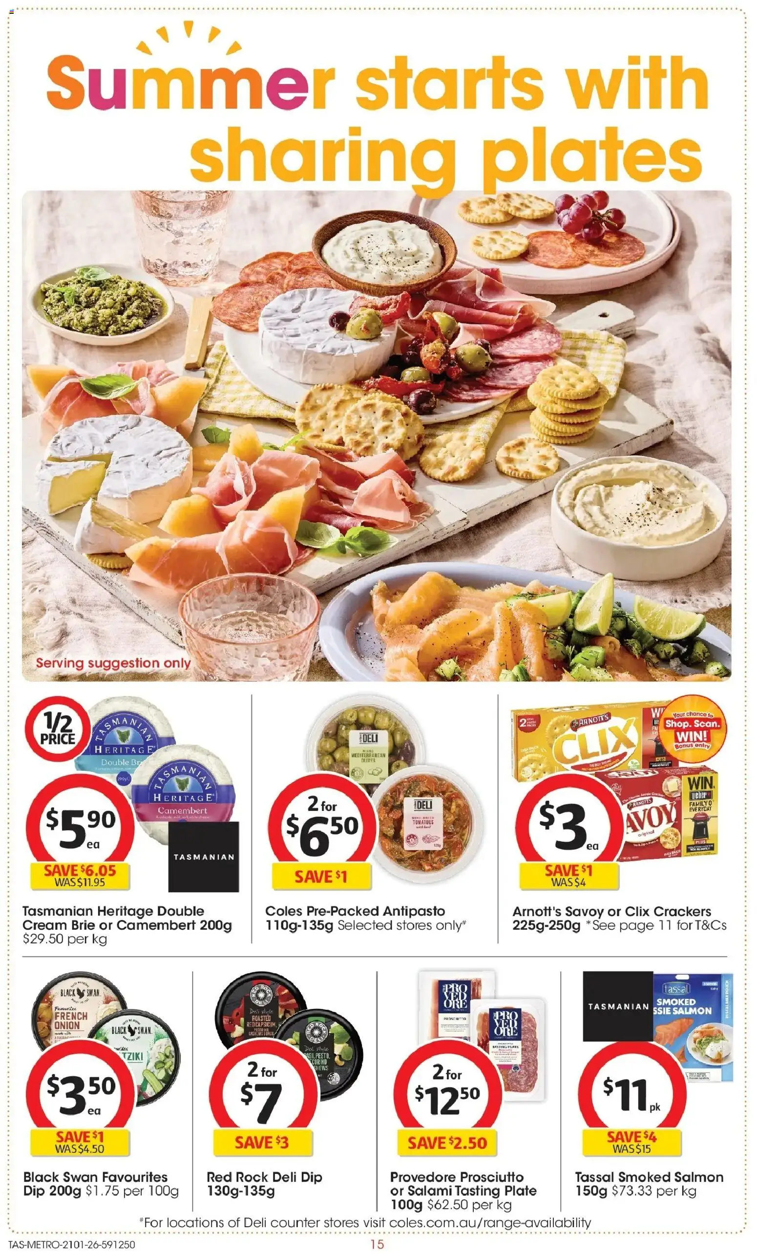 Coles catalogue - valid from 21.01.2026 | Page: 15 | Products: Crackers, Salami, Olives, Bra