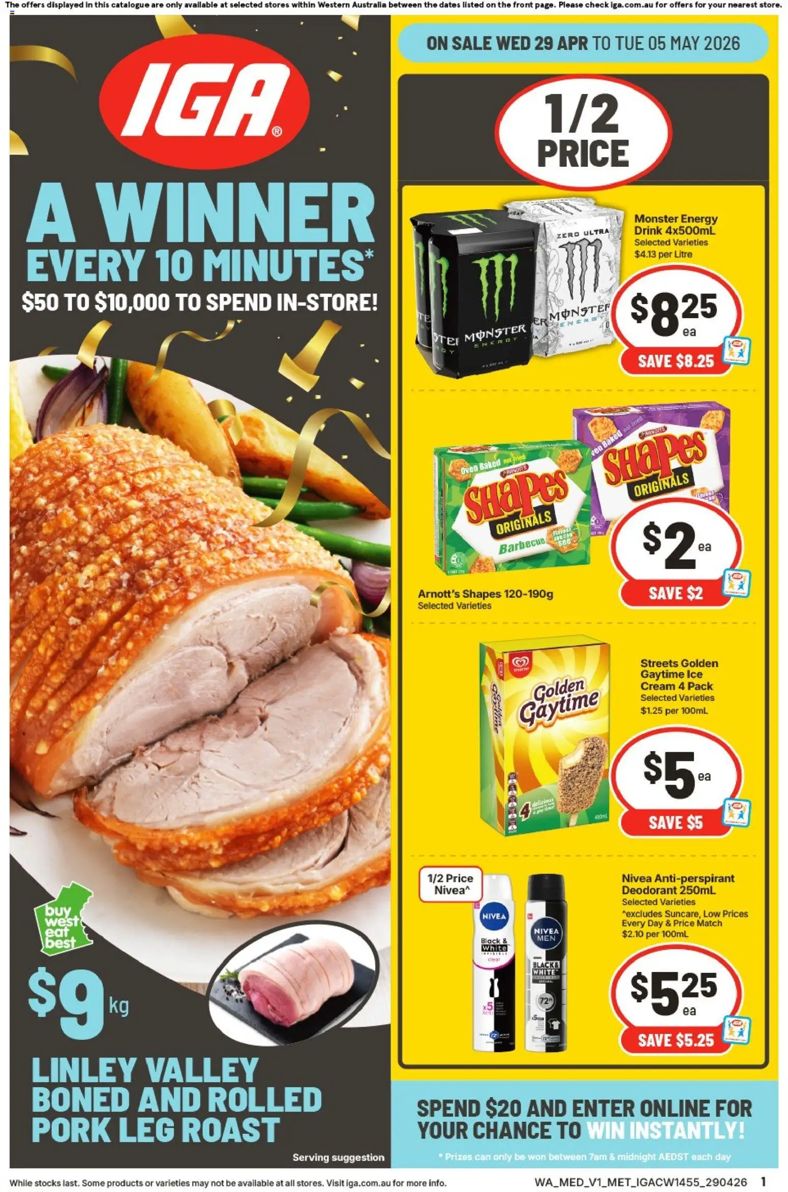 IGA catalogue - valid from 29.04.2026 | Page: 1 | Products: Pork, Deodorant, Cream, Oven