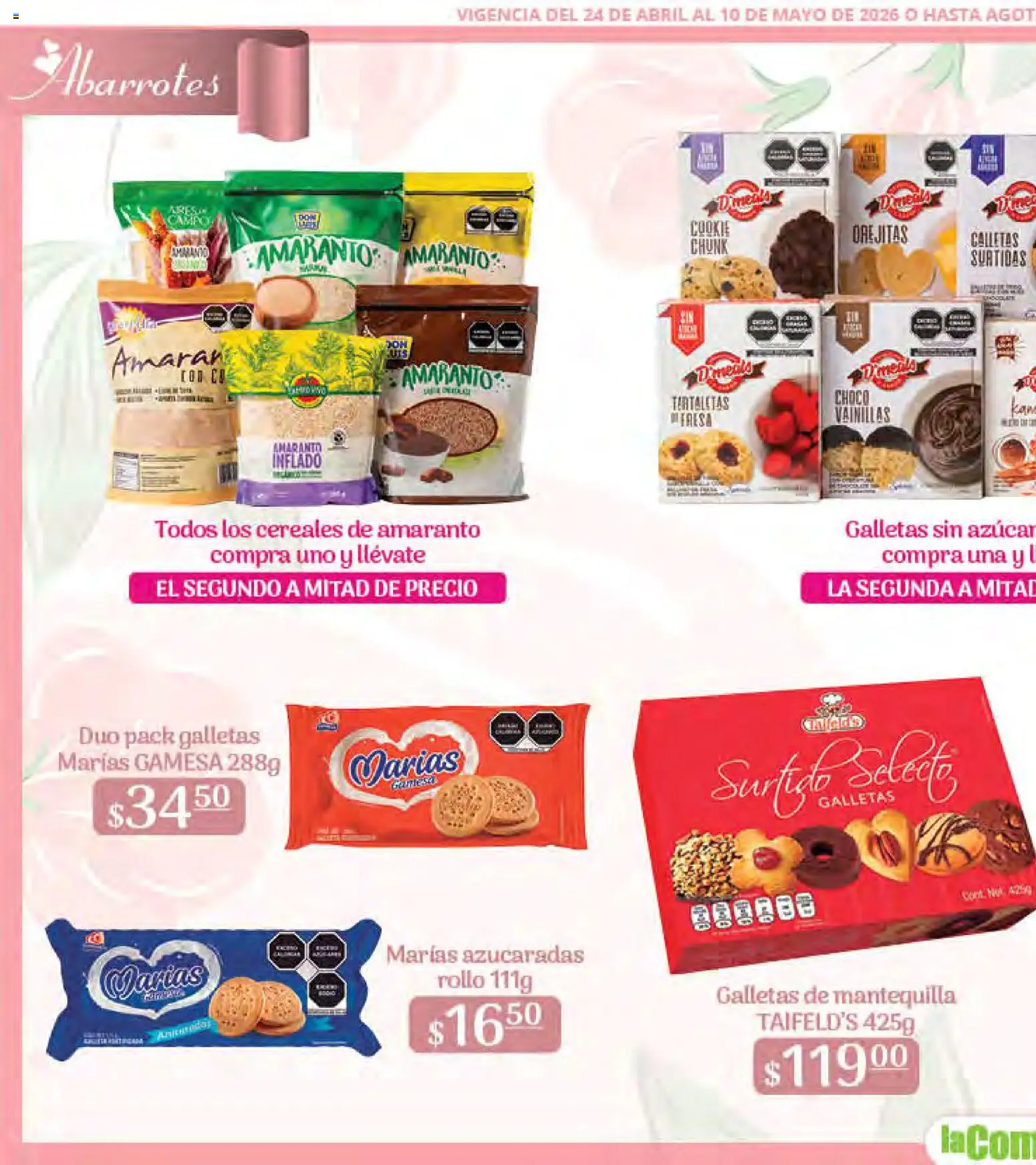 Nuevas ofertas de La Comer válidas en toda la República Mexicana desde el 24.04.2026. ¡Encuentra las mejores ofertas en La Comer folleto Mamá es lo más importante! | Página: 18 | Productos: Azúcar, Mantequilla, Cereales, Galletas