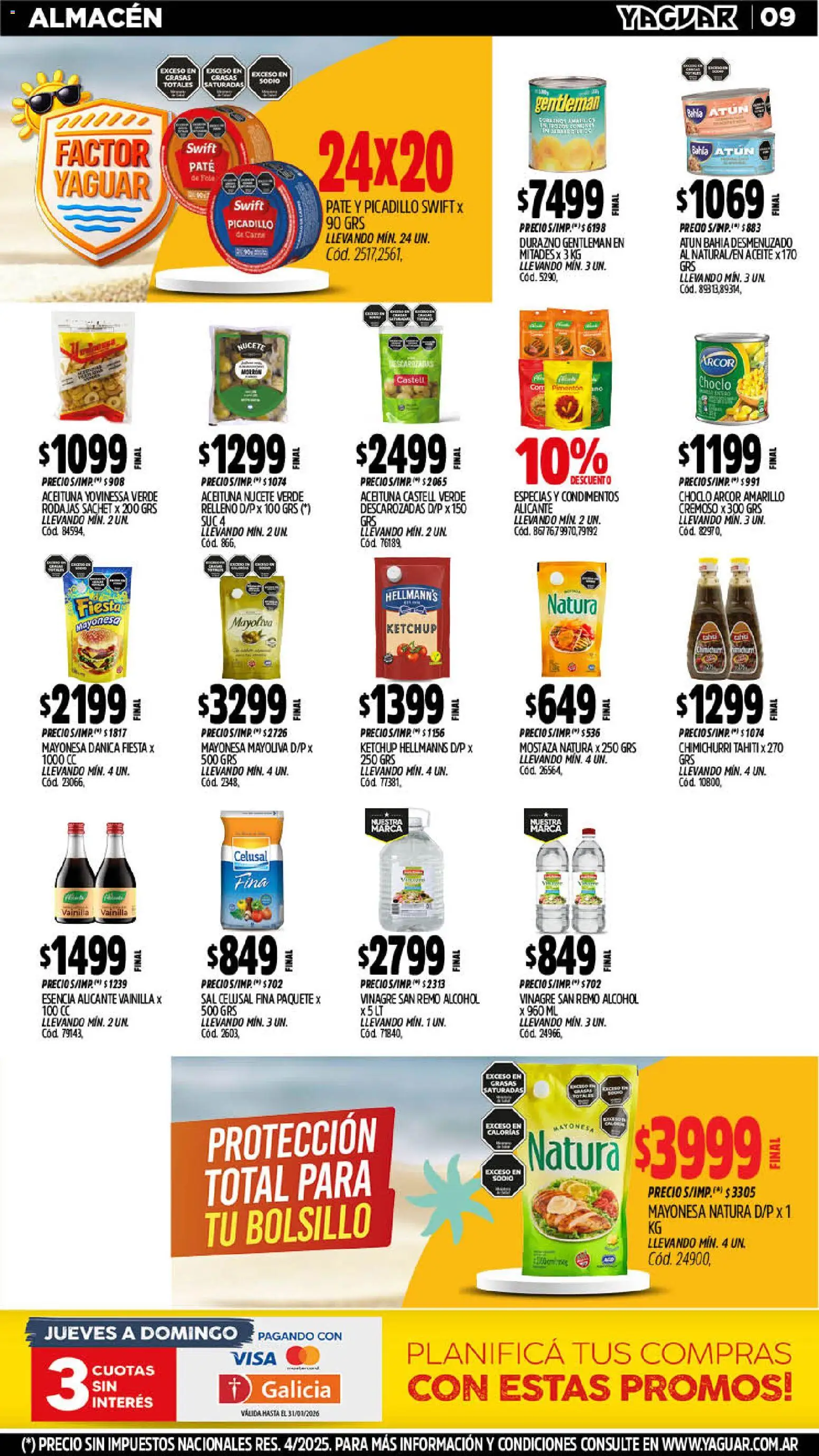 Yaguar catálogo │ válido desde el 05.01.2026 | Página: 9 | Productos: Choclo, Durazno, Atún, Pimentón