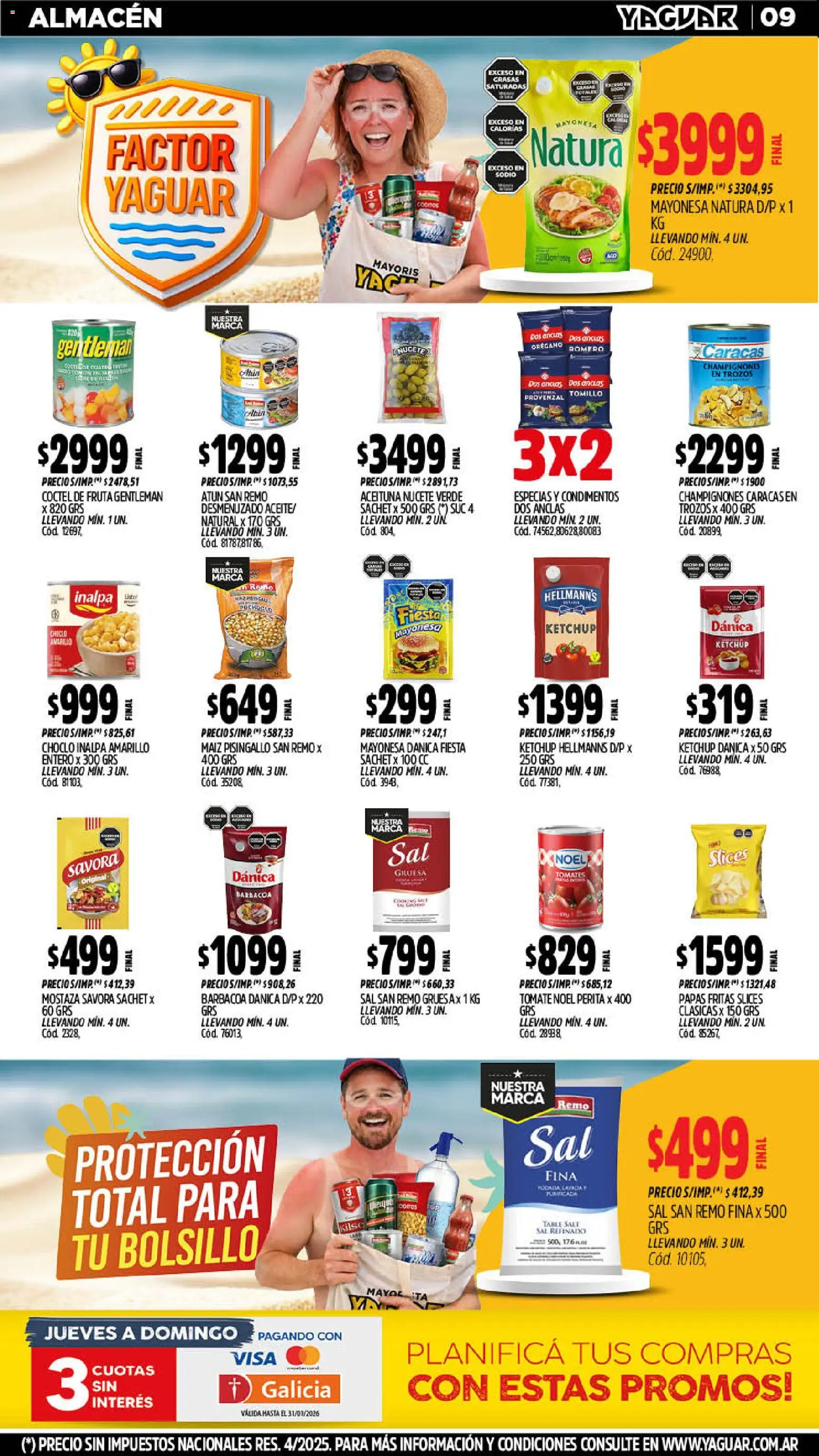 Yaguar catálogo │ válido desde el 12.01.2026 | Página: 9 | Productos: Choclo, Sal, Atún, Tomates
