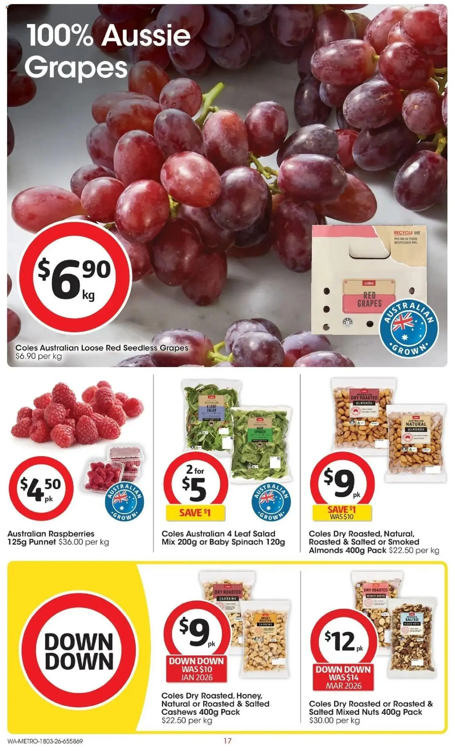 Coles catalogue - valid from 17.03.2026 | Page: 17 | Products: Nuts, Salad, Spinach, Grapes