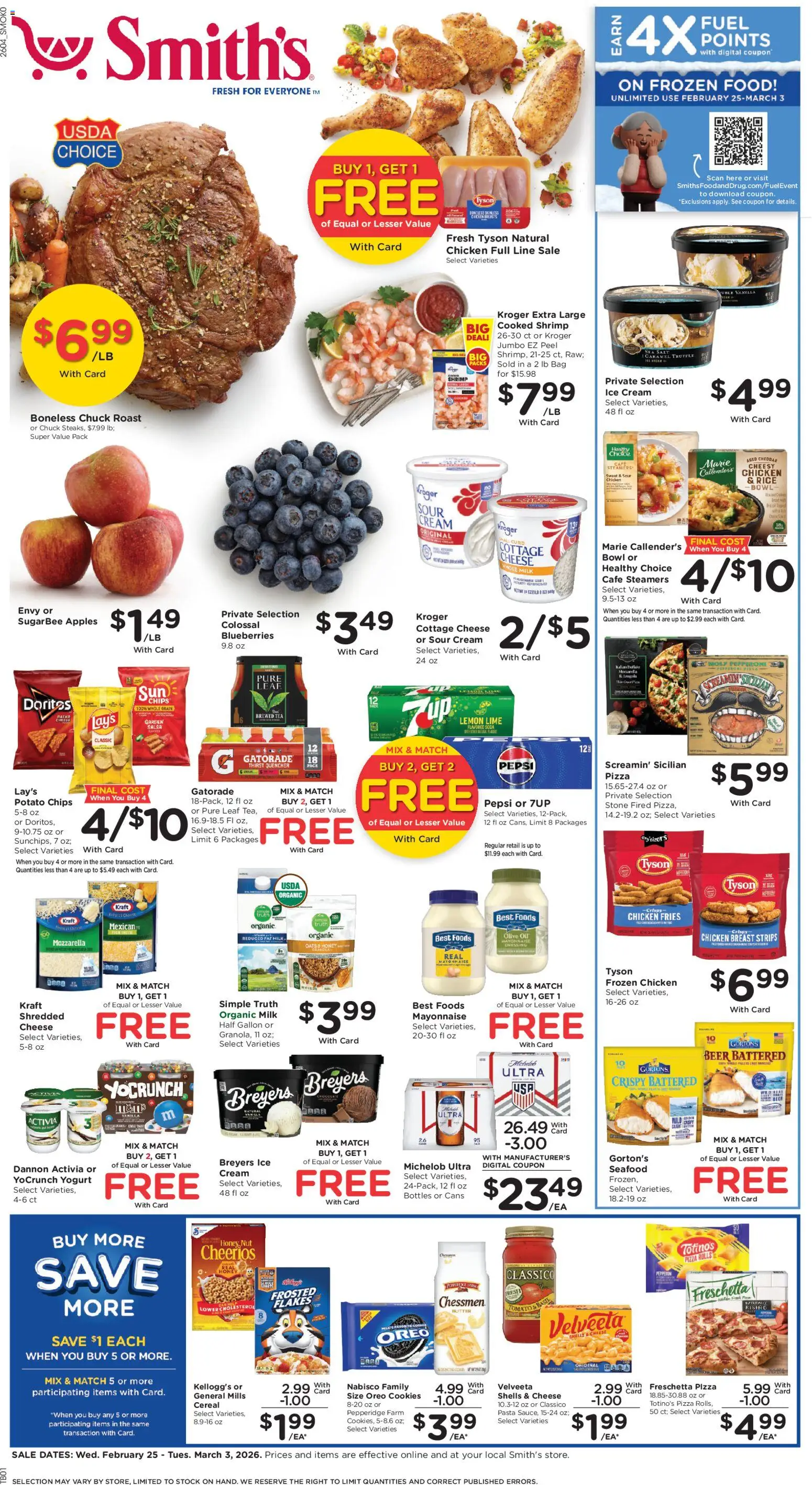 Smith's Weekly Ad - WY - valid from 25.02.2026 | Page: 1 | Products: Cheese, Yogurt, Pasta, Cottage cheese
