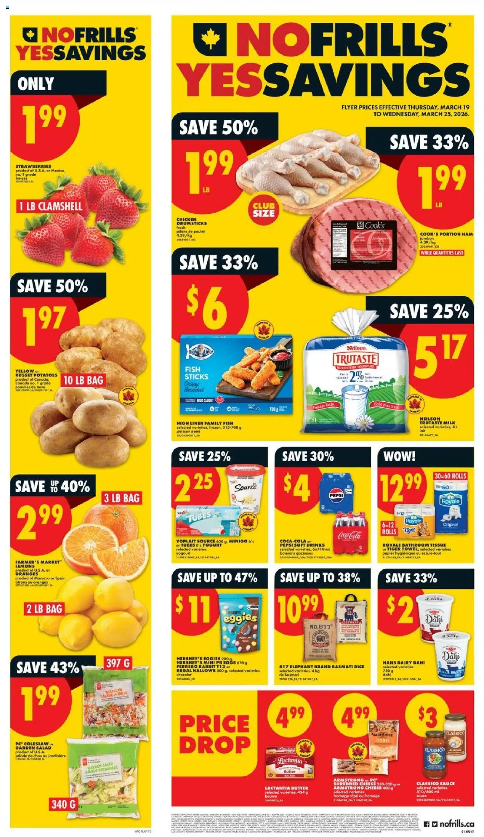 No Frills flyer valid from 19.03.2026 | Page: 1 | Products: Fish, Strawberries, Potatoes, Butter