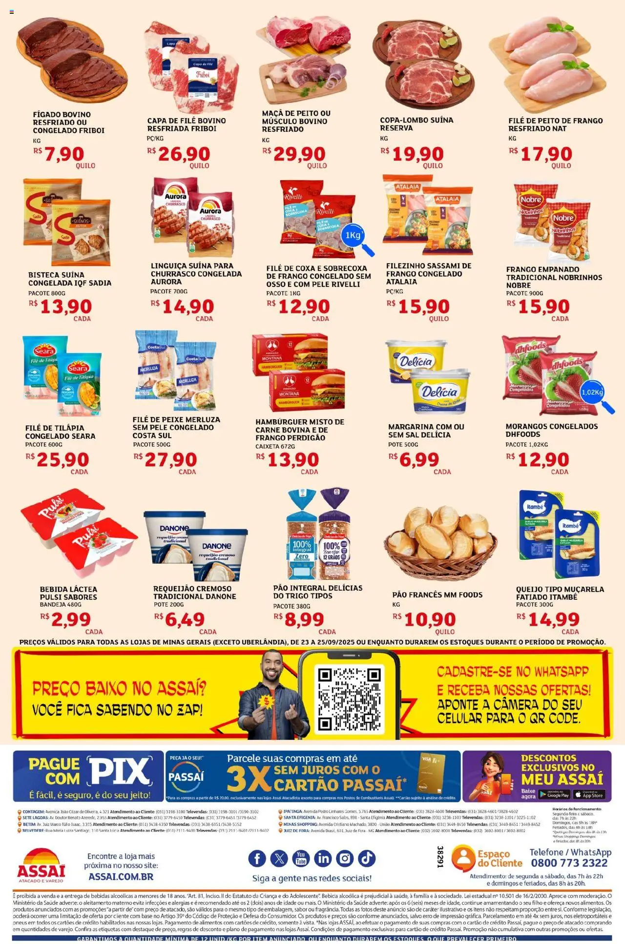 Assaí Atacadista Folheto - válido de 23.09.2025 | Página: 2 | Produtos: Leite, Tilápia, Hambúrguer, Baixo