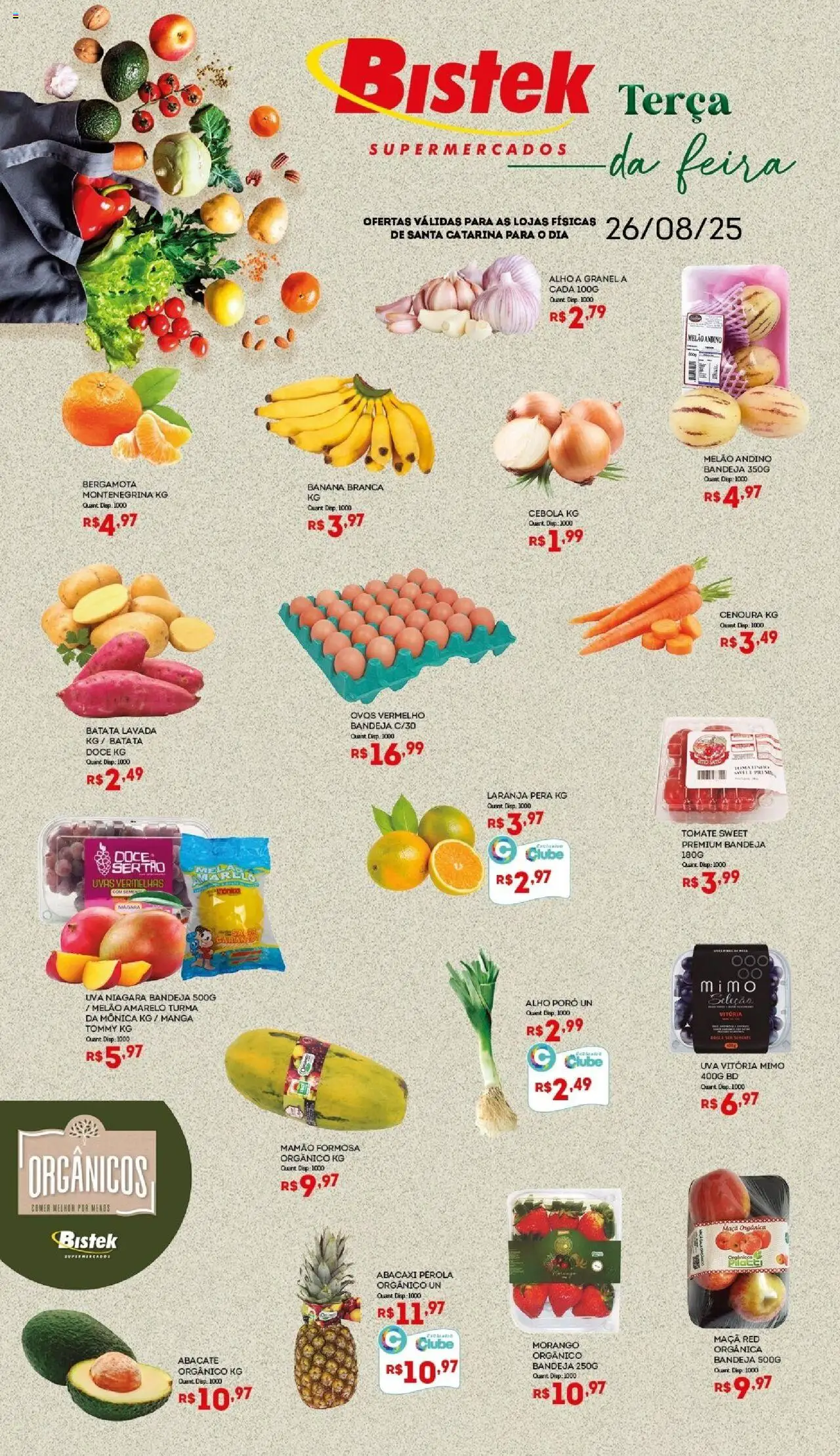 Bistek Supermercados Folheto - válido de 26.08.2025 | Página: 1 | Produtos: Cebola, Ovos, Uvas, Batata