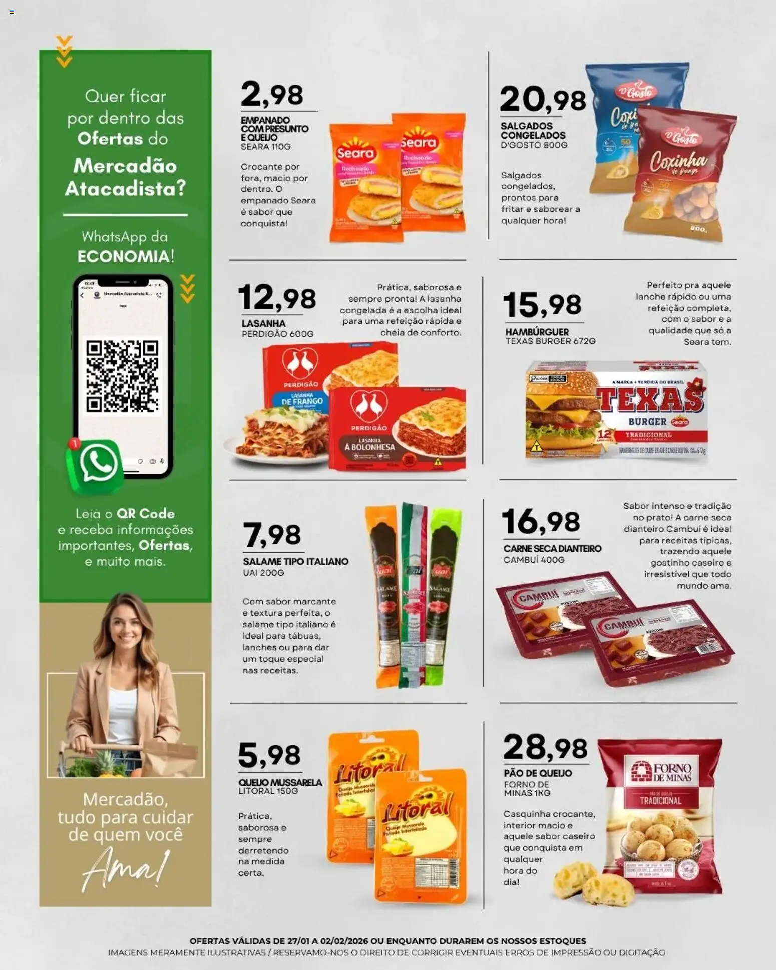 Mercadão Atacadista Folheto - válido de 27.01.2026 | Página: 3 | Produtos: Carne, Lasanha, Frango, Pão de queijo