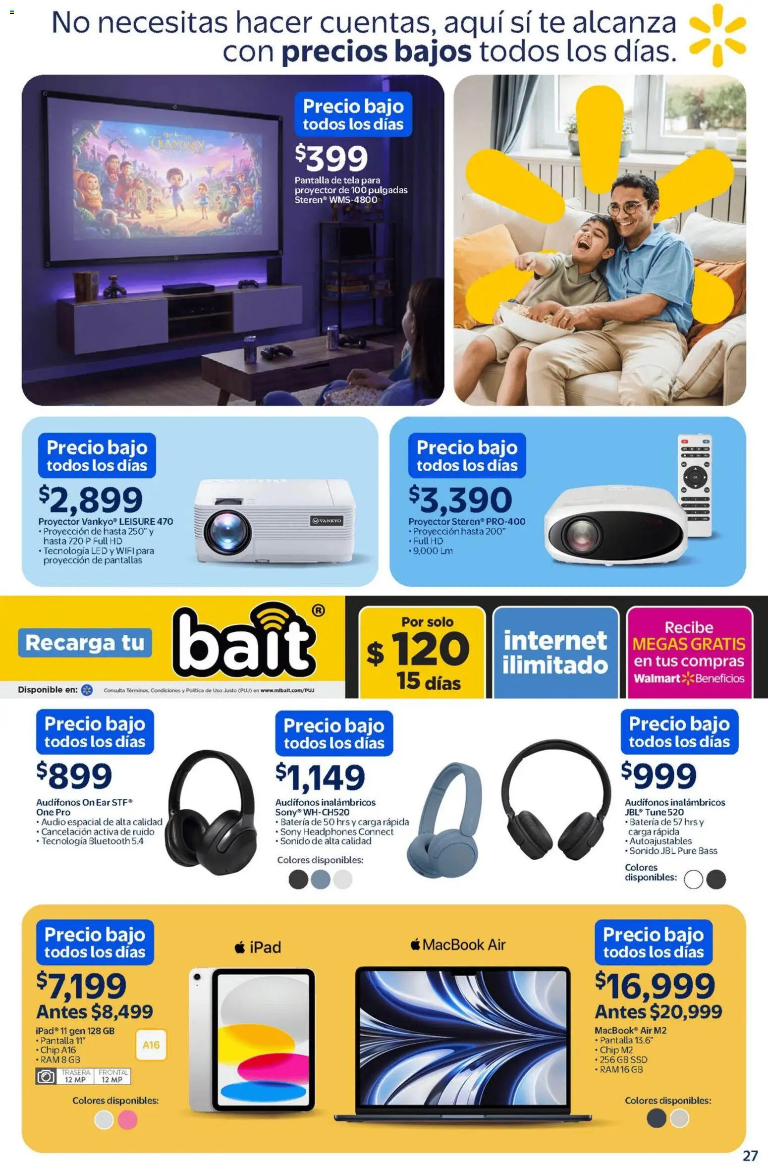 Nuevas ofertas de Walmart válidas en toda la República Mexicana desde el 13.02.2026. ¡Encuentra las mejores ofertas en Walmart catálogo Un mar de sabores a precios bajos! | Página: 27 | Productos: Proyector, Audio, Audífonos, Batería