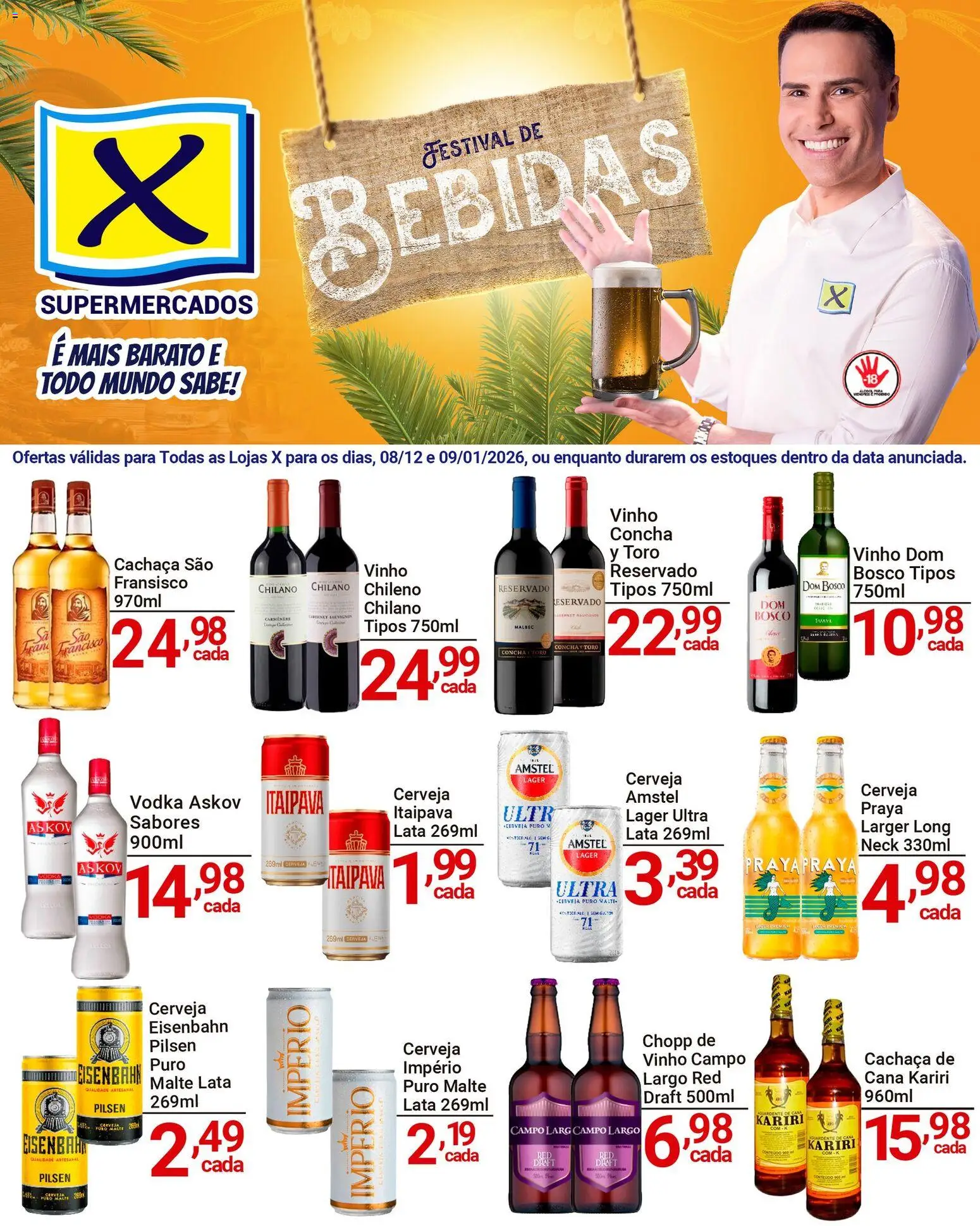 X Supermercados Folheto - válido de 08.01.2026 | Página: 2 | Produtos: Cachaça, Eisenbahn, Cerveja, Vodka