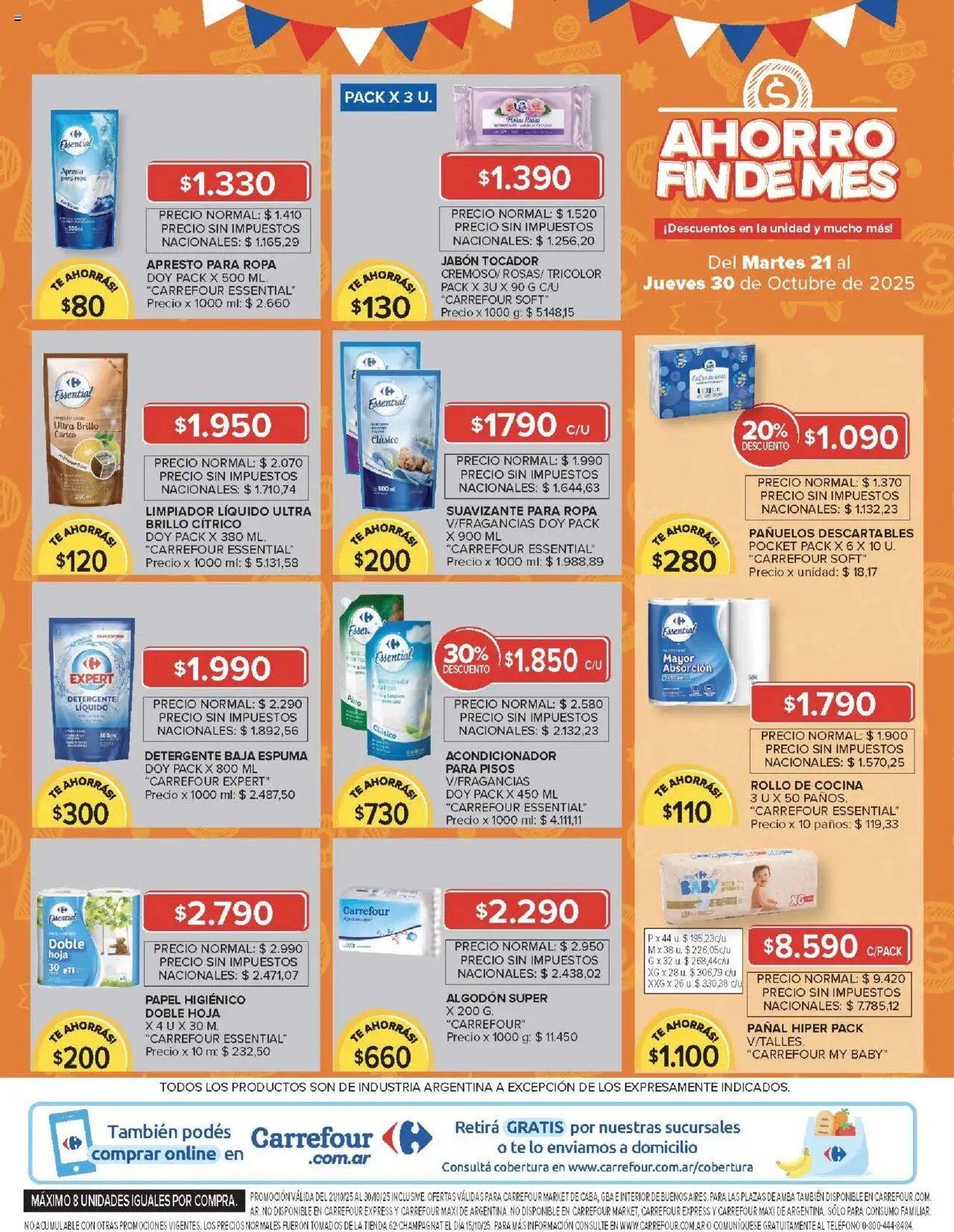 Carrefour - Ofertas Carrefour | 21 al 30 Octubre - 877a82af-aec3-47b2-a5ca-060b2cfa1f47 │ válido desde el 21.10.2025 | Página: 43 | Productos: Papel higiénico, Algodón, Detergente, Ropa