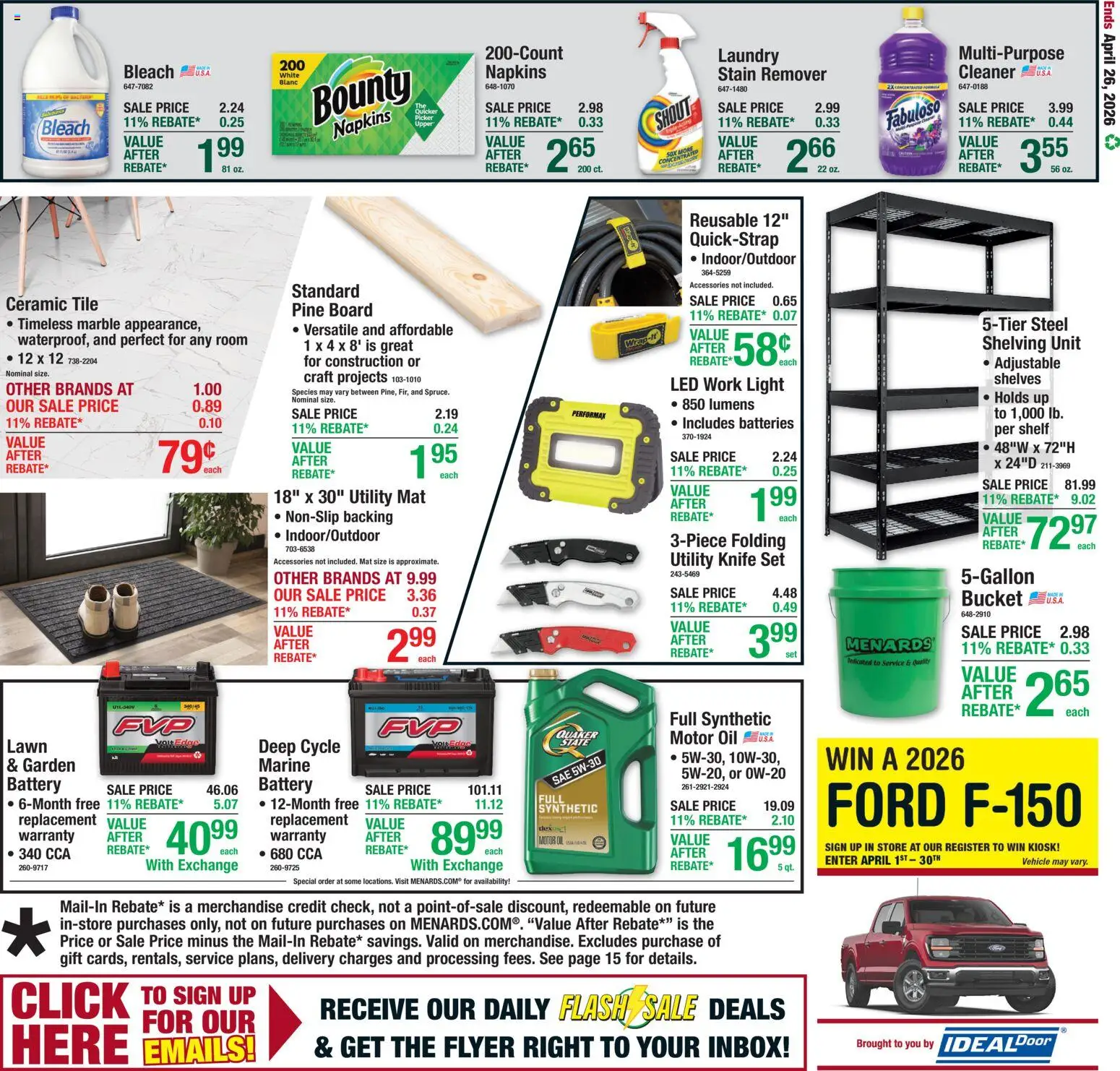 Menards Weekly Ad - valid from 16.04.2026 | Page: 22 | Products: Battery, Oil, Stain remover, Motor Oil