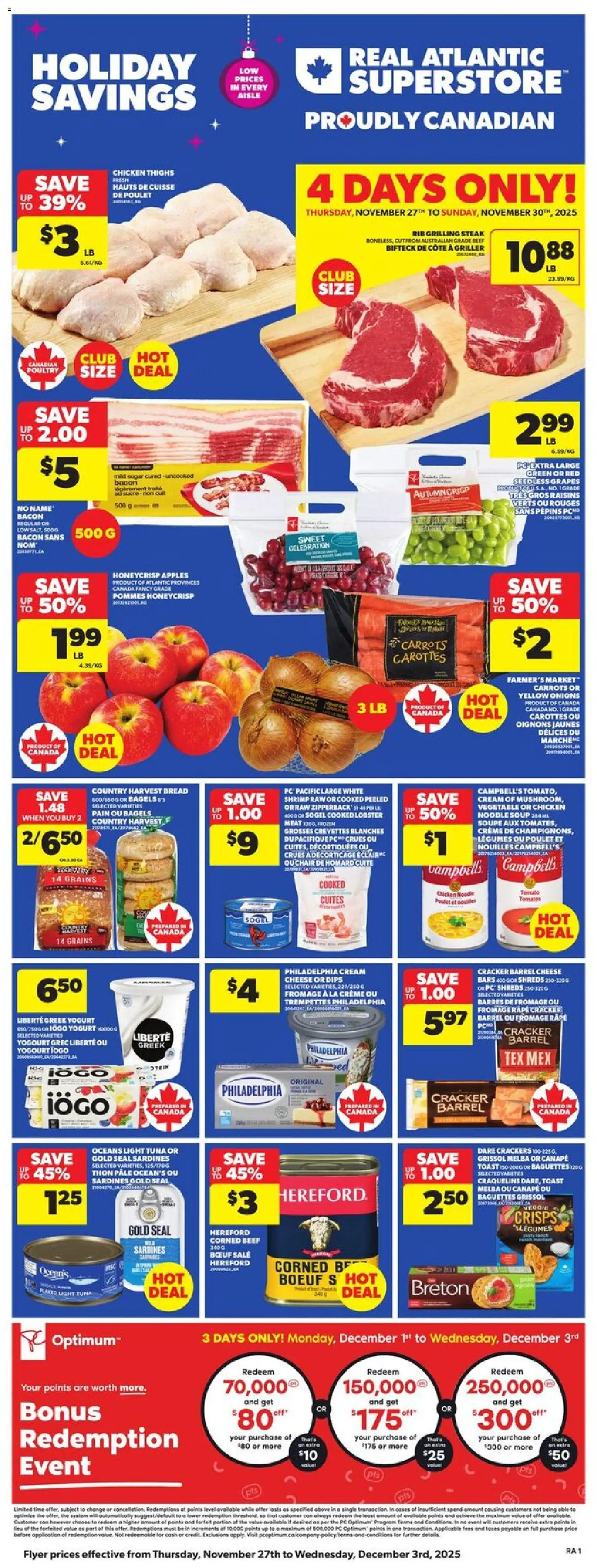 Atlantic Superstore flyer valid from 27.11.2025 | Page: 3 | Products: Beef, Cream, Chicken, Apples