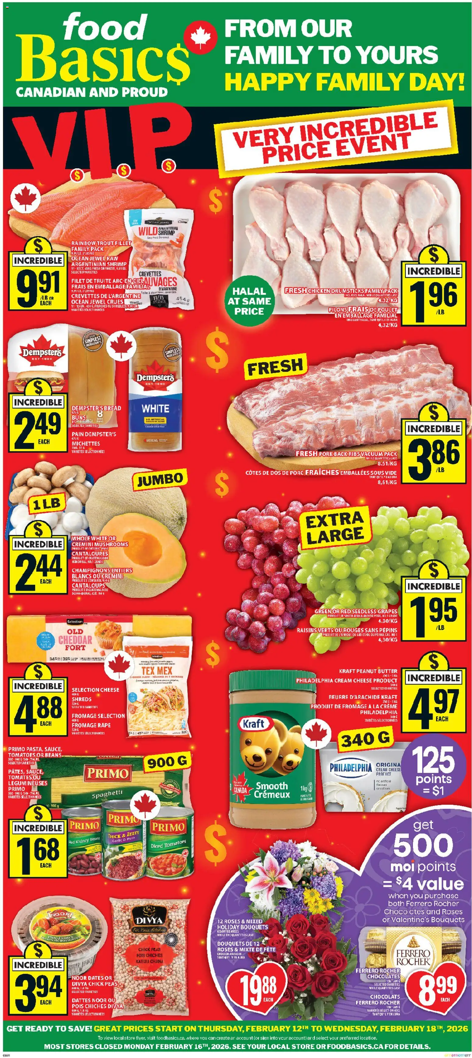 Food Basics flyer valid from 12.02.2026 | Page: 1 | Products: Cream, Cheese, Bread, Tomatoes