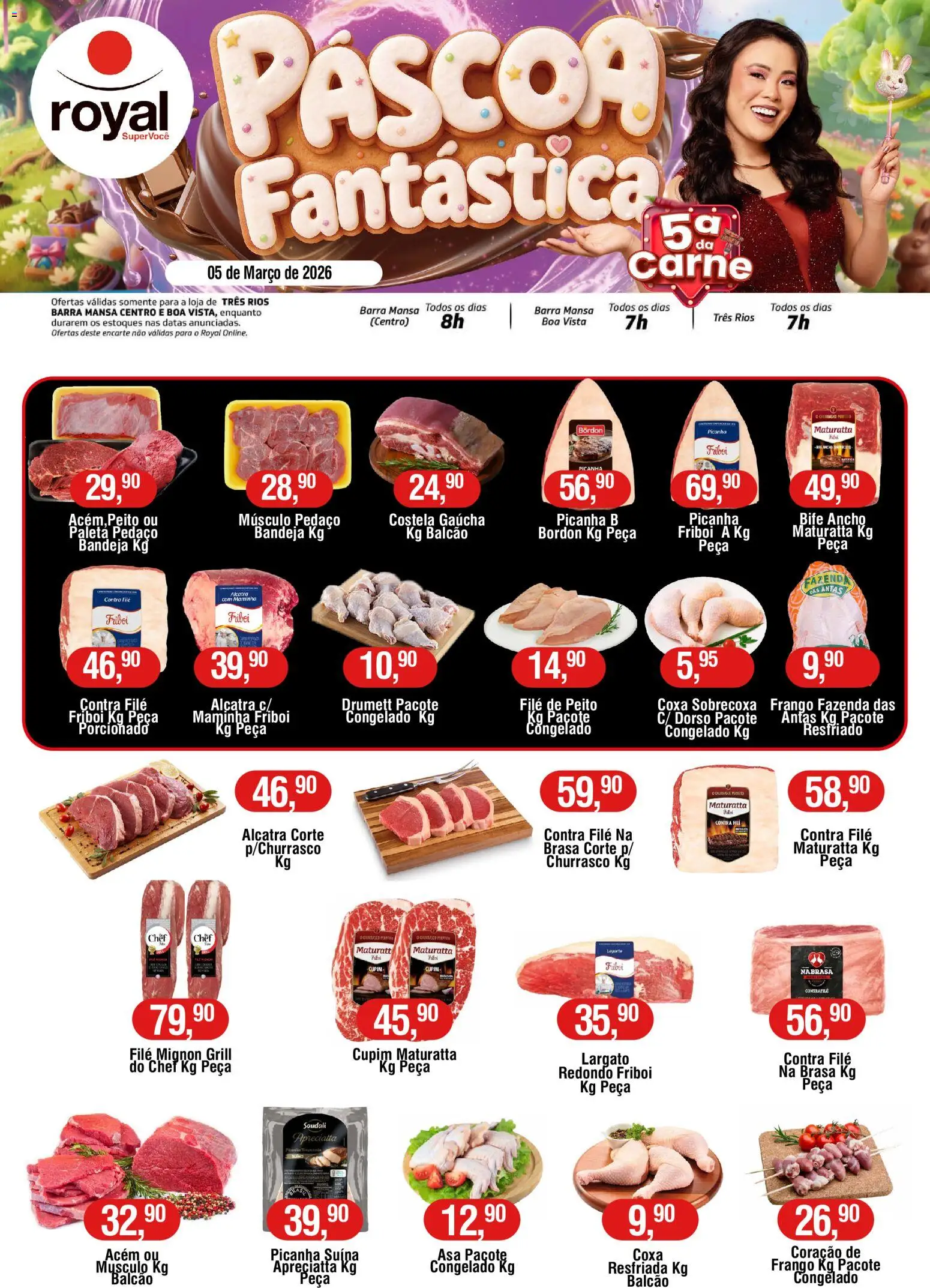 Royal Supermercados Folheto - válido de 05.03.2026 | Página: 1 | Produtos: Grill, Contra filé, Filé mignon, Carne