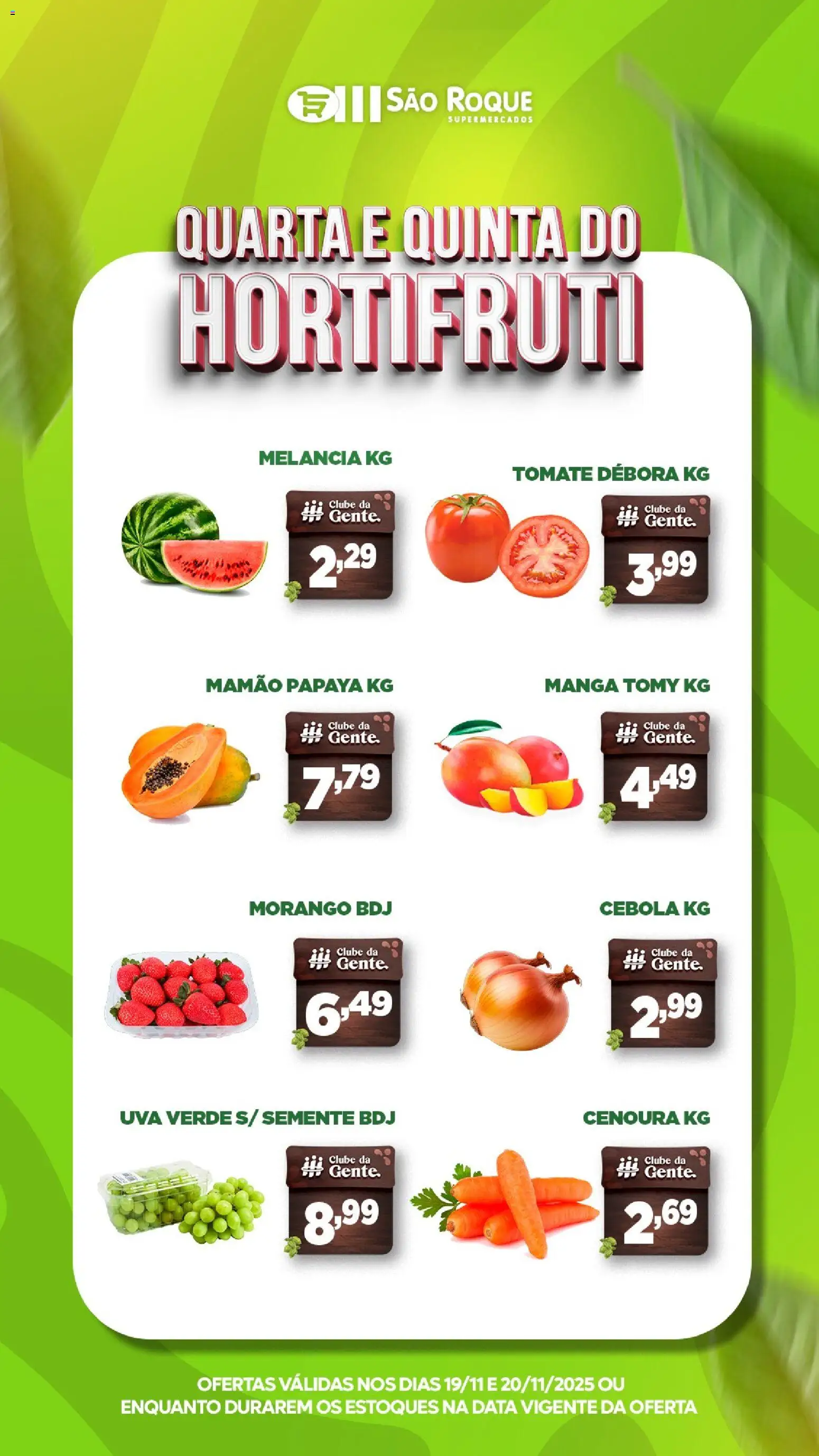 São Roque Supermercados Folheto - válido de 19.11.2025 | Página: 1 | Produtos: Melancia, Cebola, Cenoura, Mamão