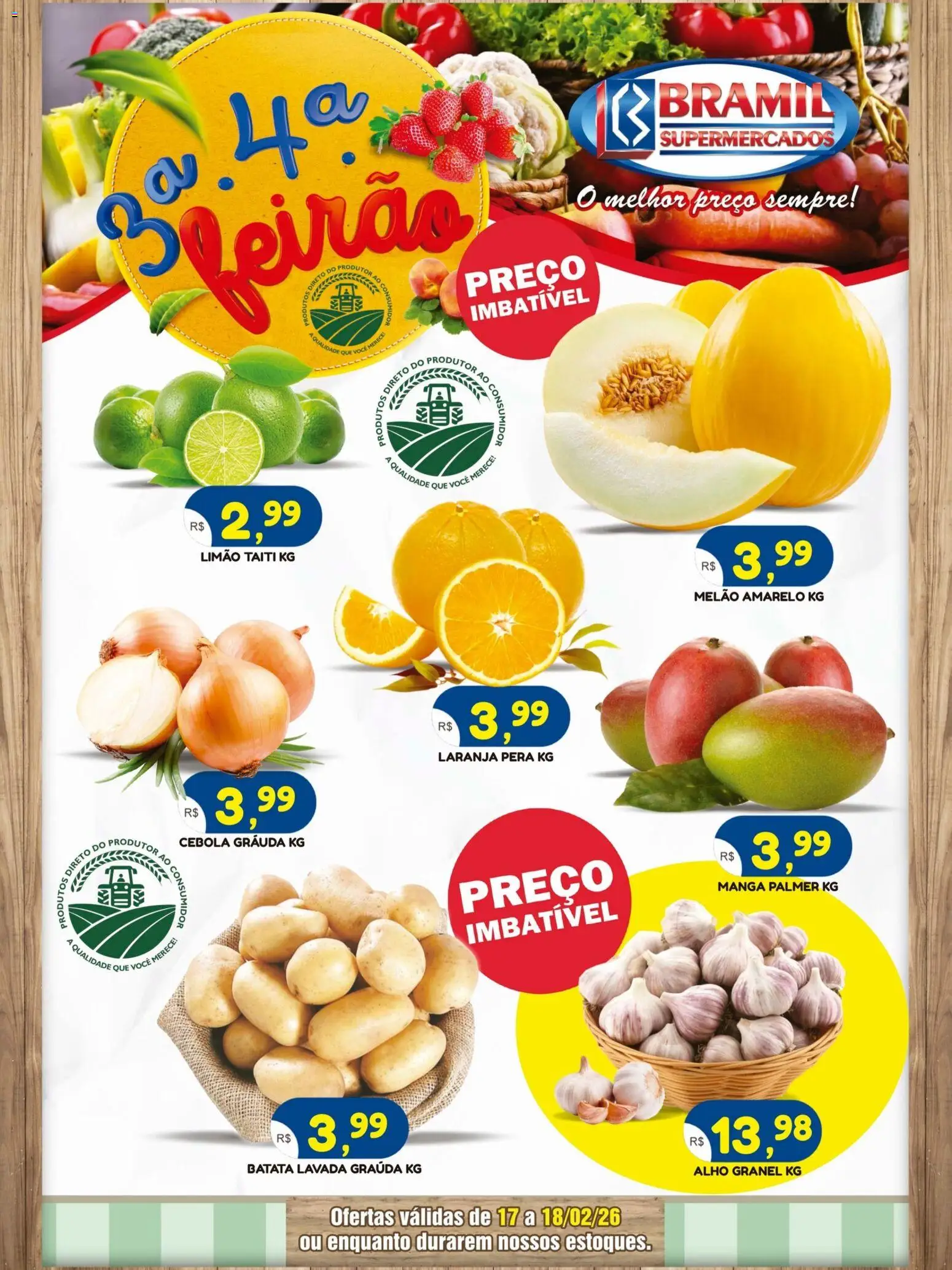 Bramil Supermercados Folheto - válido de 17.02.2026 | Página: 1 | Produtos: Pera, Alho, Cebola, Batata